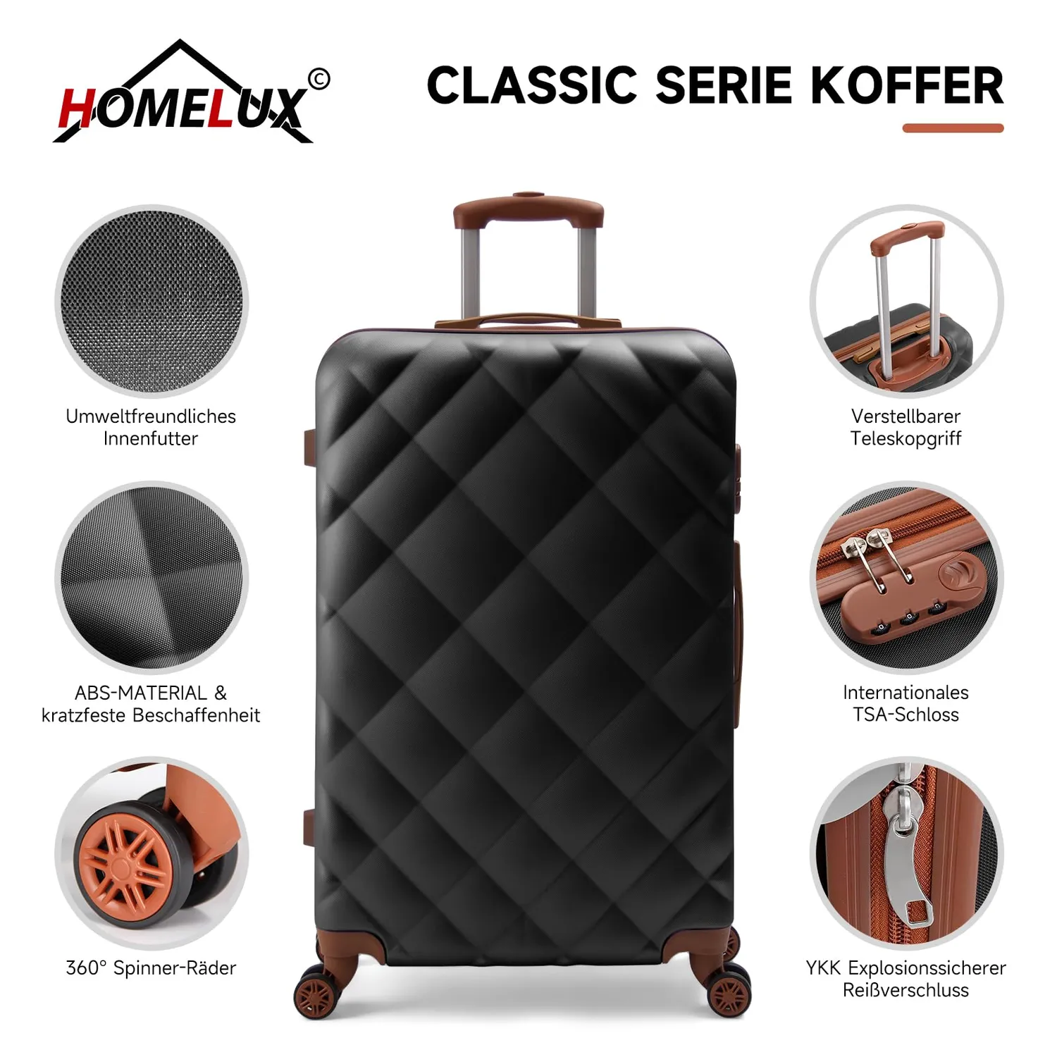 HOMELUX HL092 Kofferset 3tlg Hartschale schwarz ABS