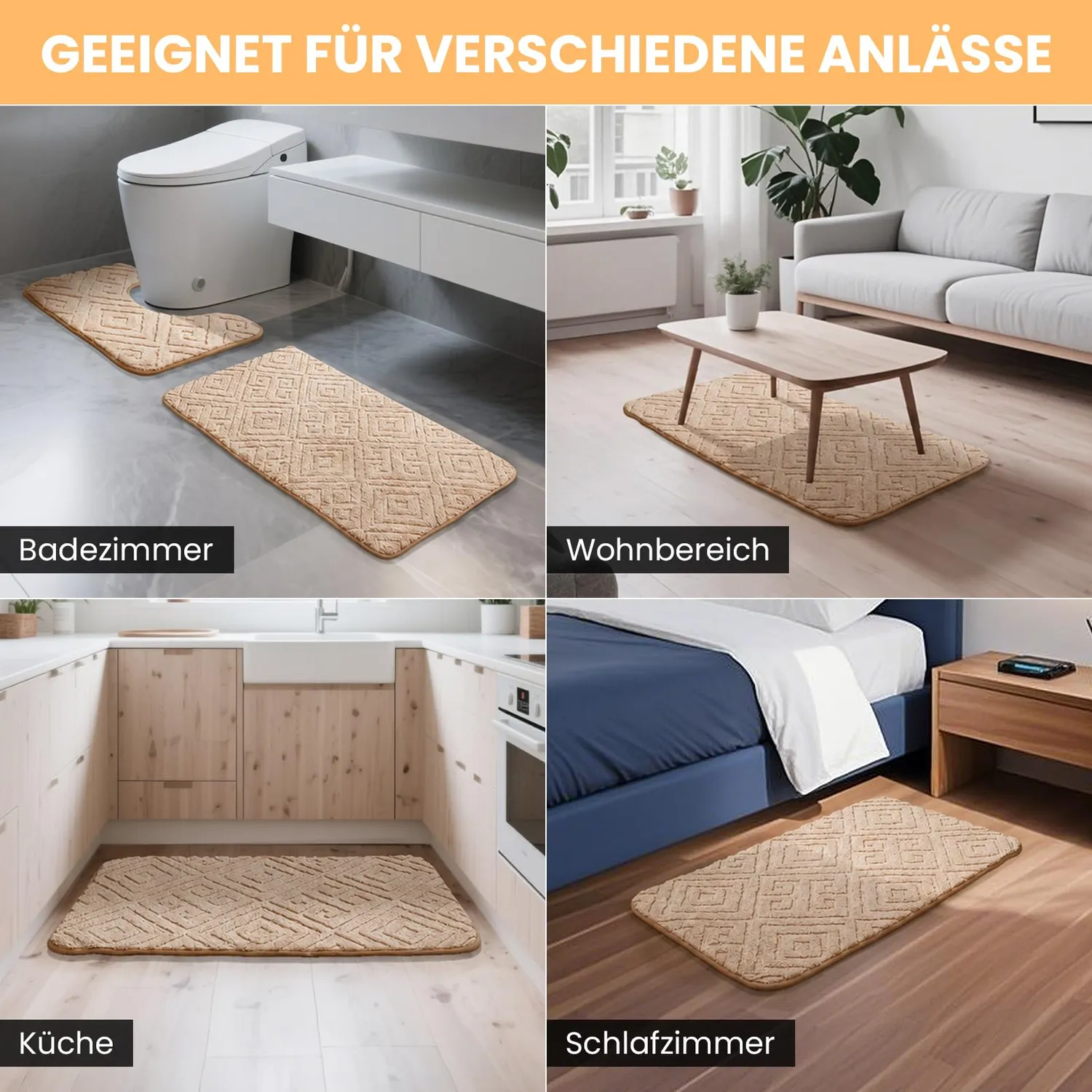 HOMELUX 2-teiliges Badematten-Set 50x80cm Beige rutschfest