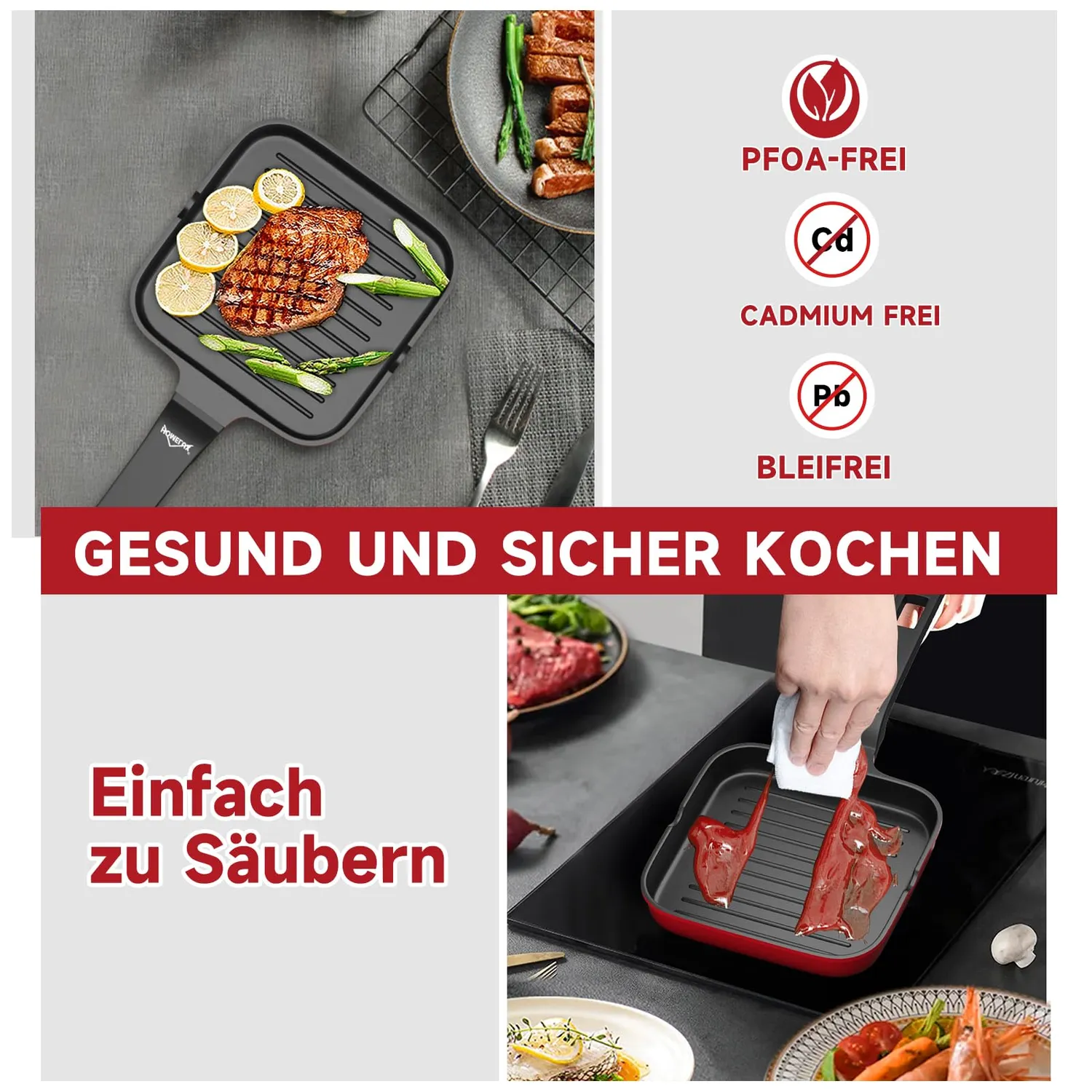HOMELUX Grillpfanne 14cm Induktion Antihaft mit Ausguss