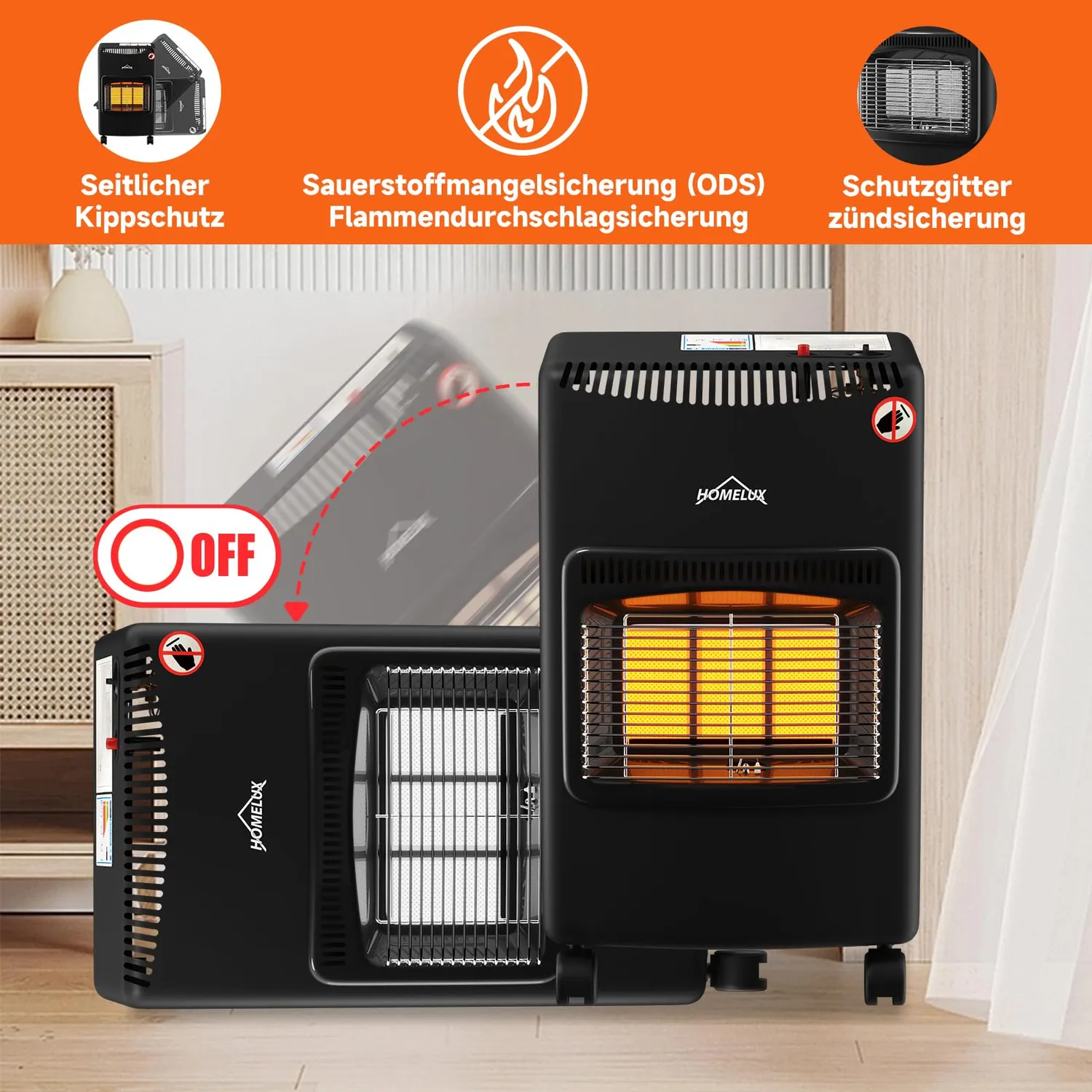 HOMELUX 4200 W Gasheizung Innenraum 82 m³ 3-stufig