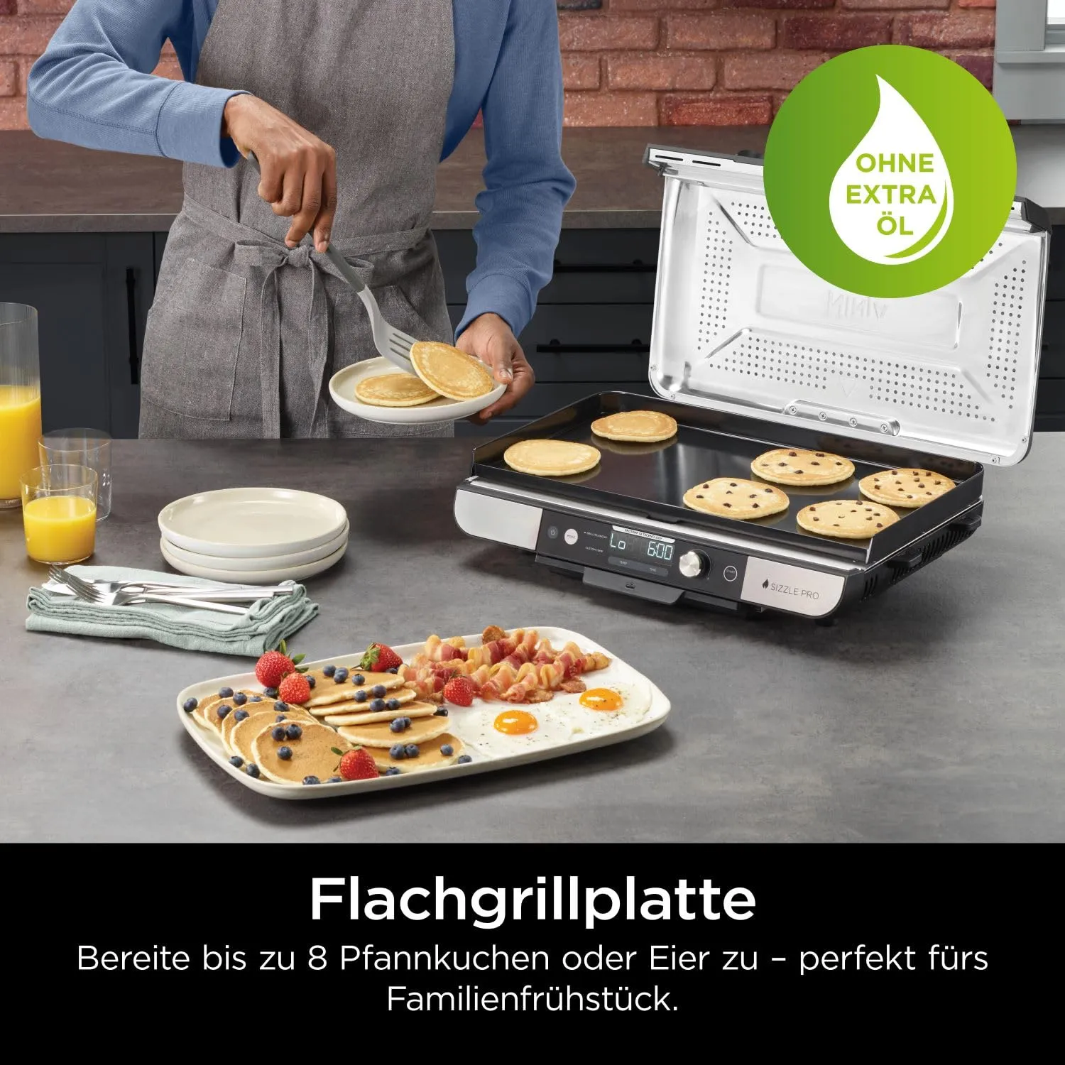 Ninja Sizzle Pro XL Indoor-Grill Plancha Silber Schwarz Keramik