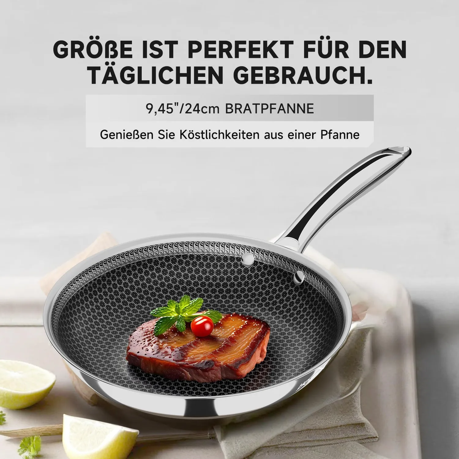HOMELUX Bratpfanne 24cm Edelstahl Waben Antihaft