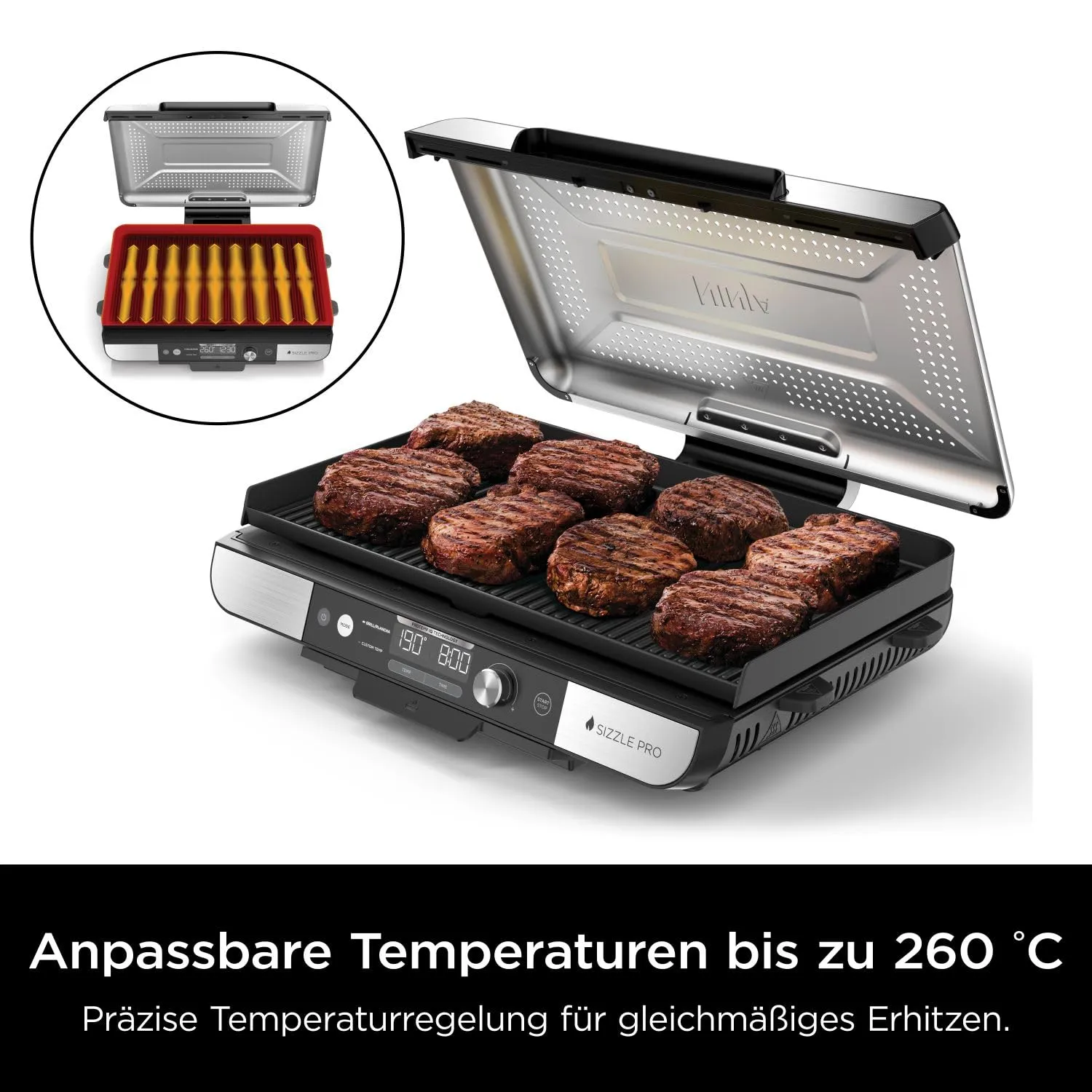 Ninja Sizzle Pro XL Indoor-Grill Plancha Silber Schwarz Keramik
