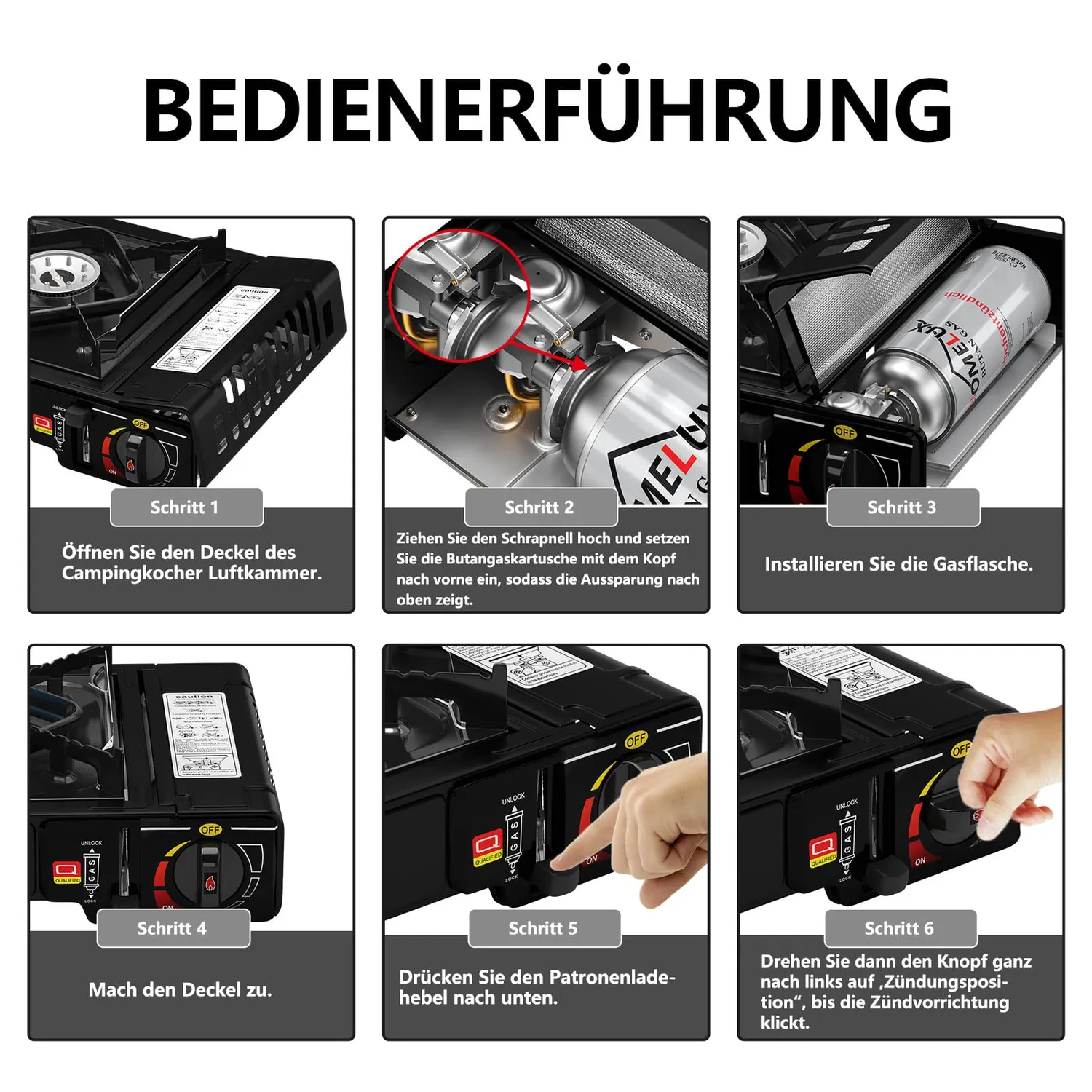 HOMELUX Gaskocher 2-flammig 2x2,5 kW mit Kartuschen