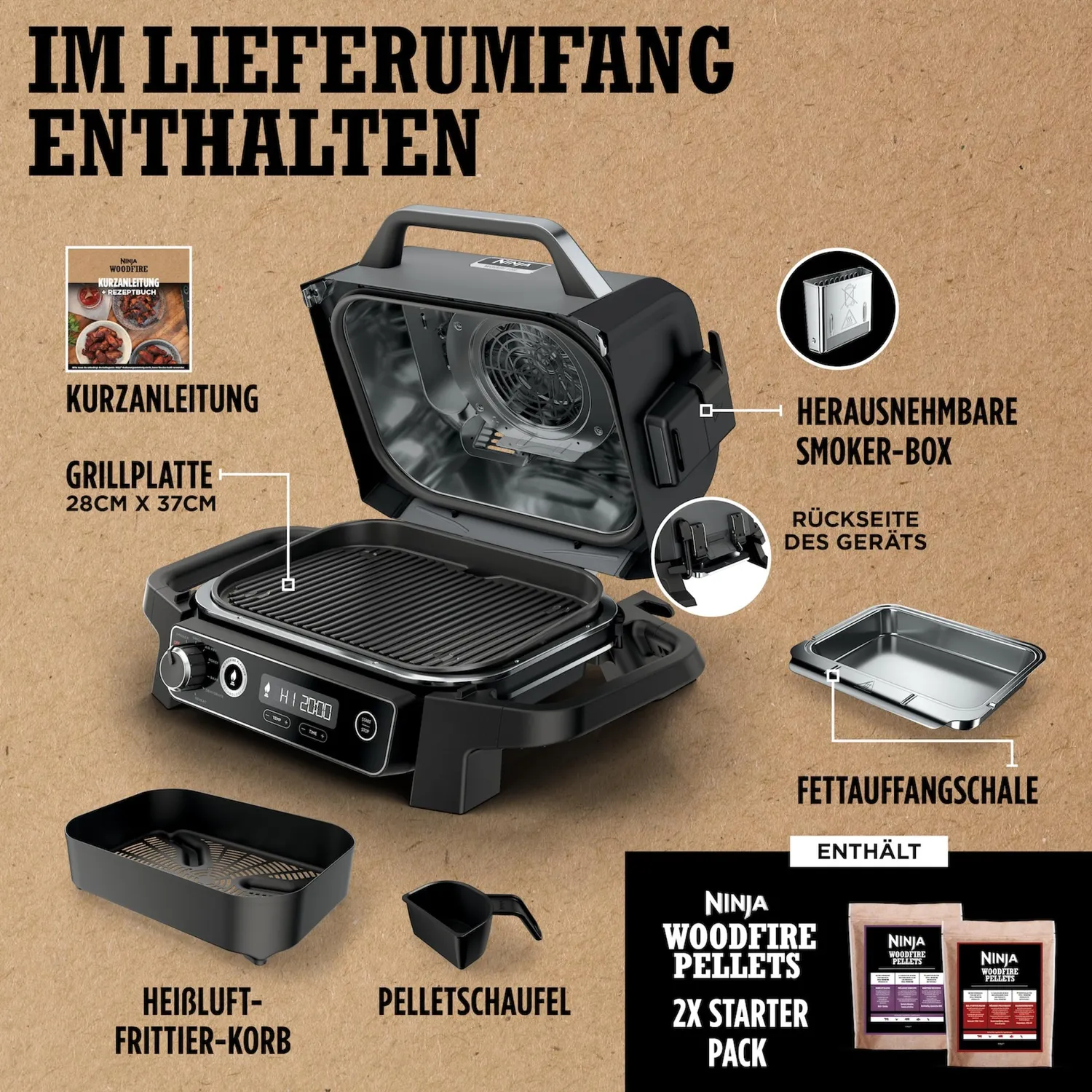 Ninja Woodfire OG701DE Outdoor Grill Schwarz