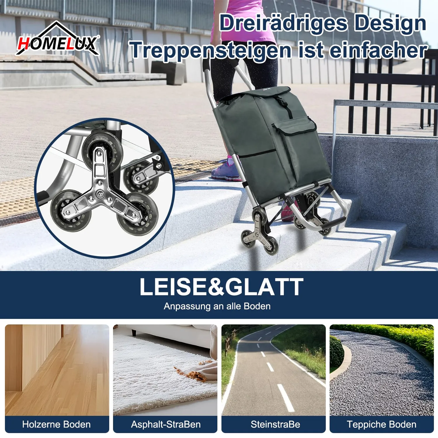 HOMELUX Einkaufstrolley 41L Trolley dunkelgrau treppengängig