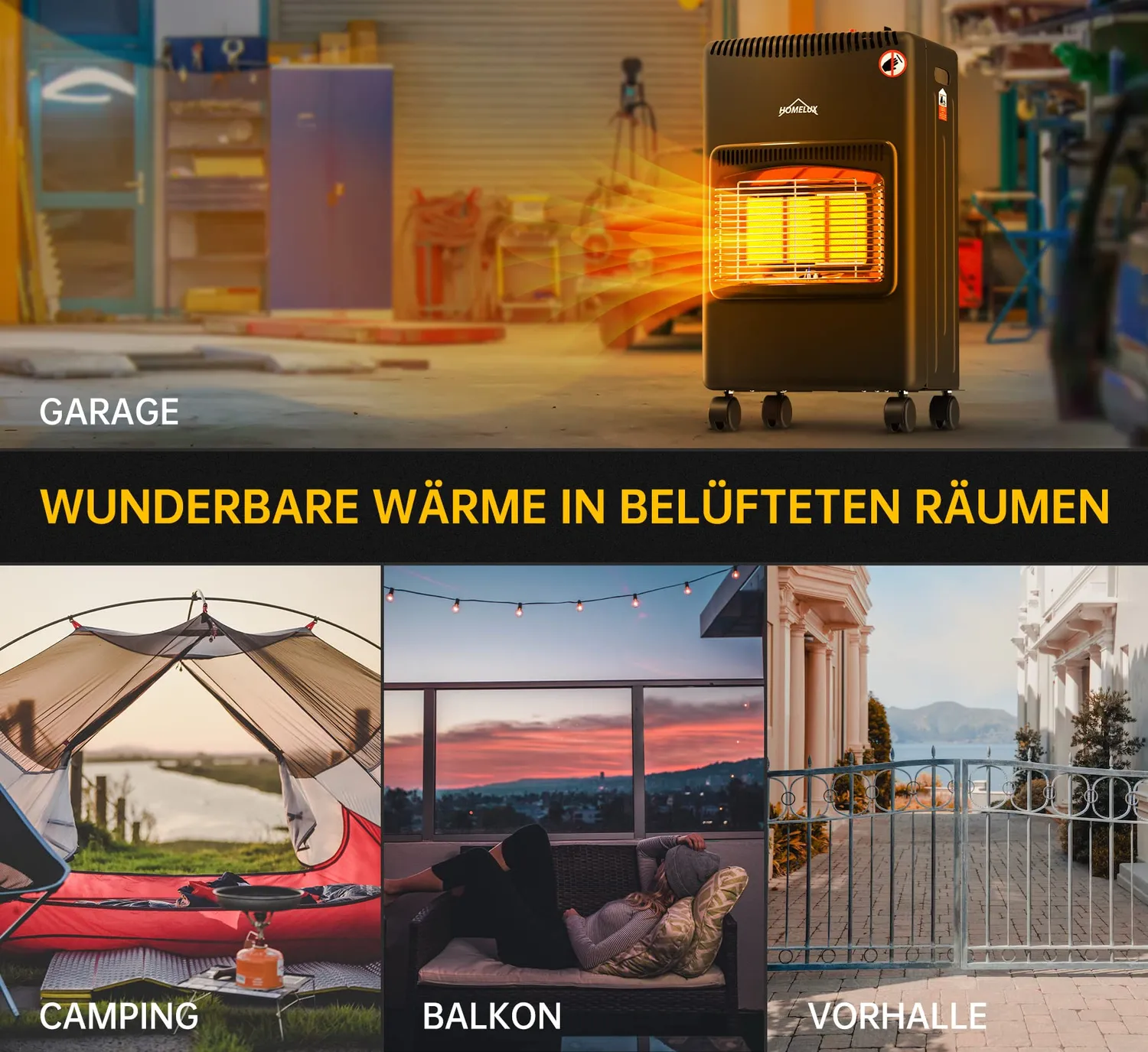 HOMELUX Gasheizung 4200 Watt Infrarot-Heizstrahler 82m³