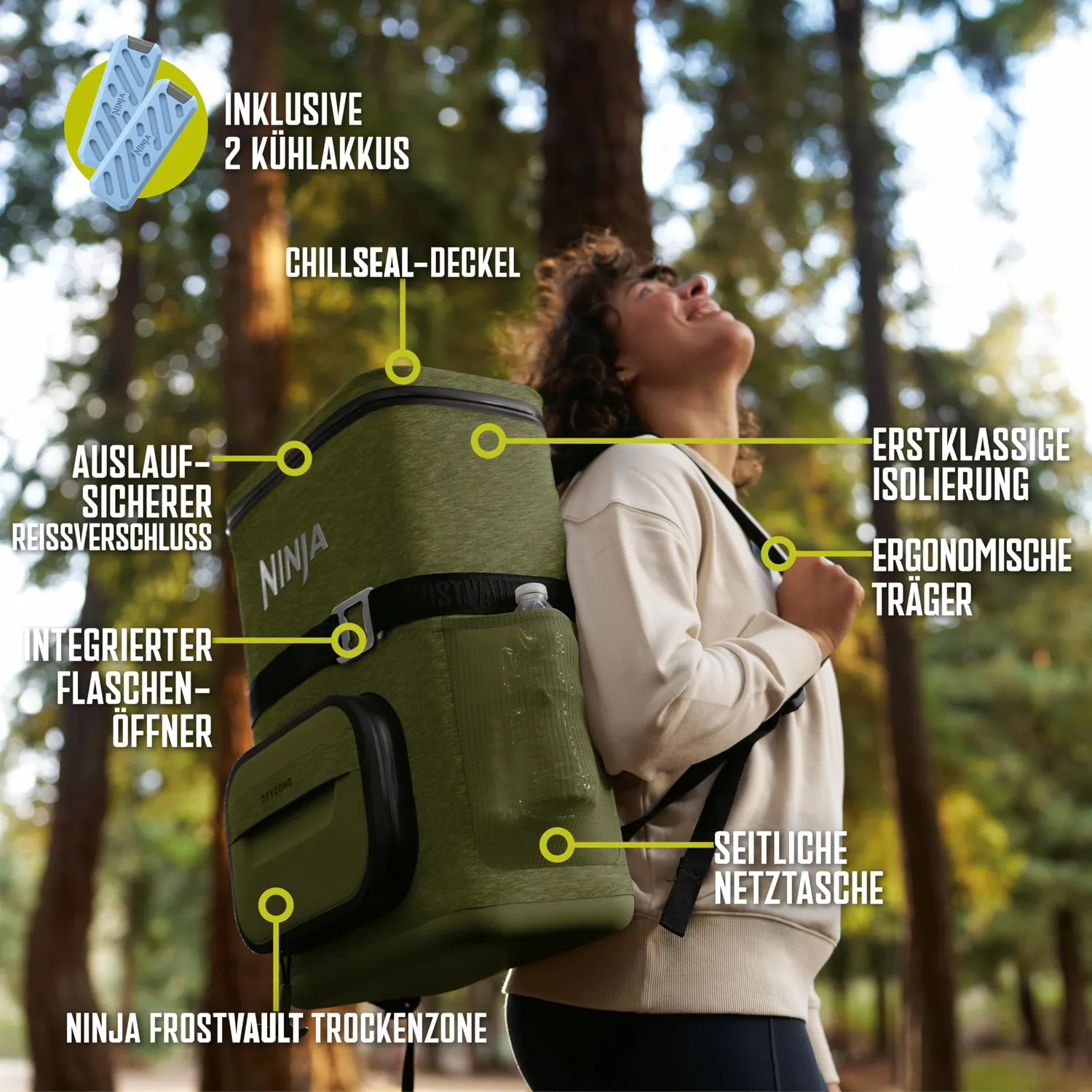 Ninja FrostVault Kühlrucksack Olivgrün 24 Dosen