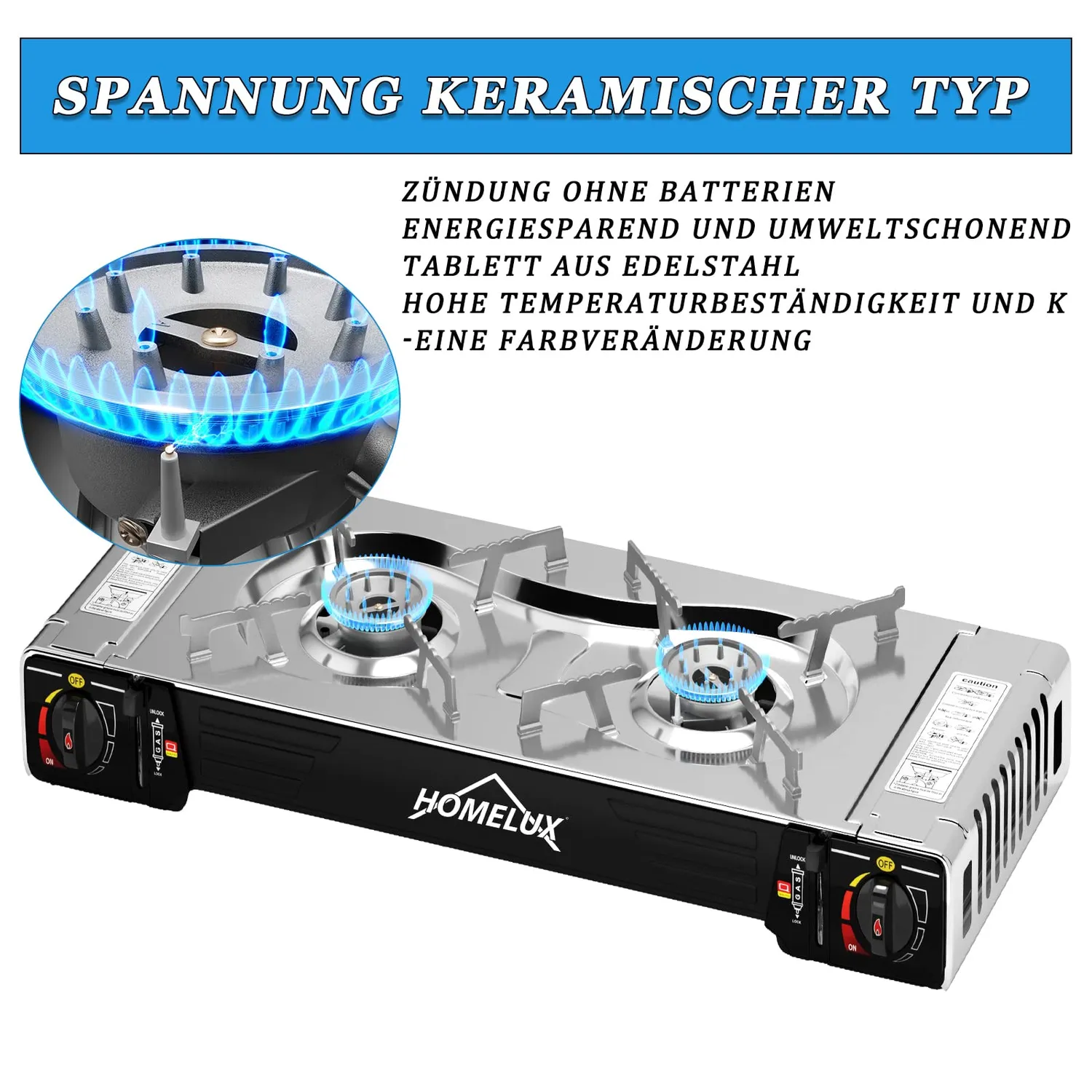 HOMELUX Gaskocher 2,5kW Campingkocher Koffer Piezo