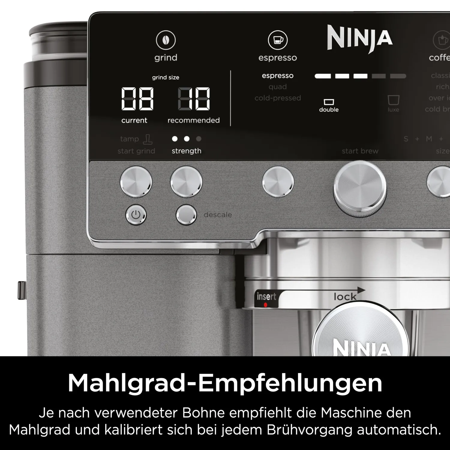 Ninja Luxe Premier 3-in-1 Espressomaschine Grau-Metall Mahlwerk