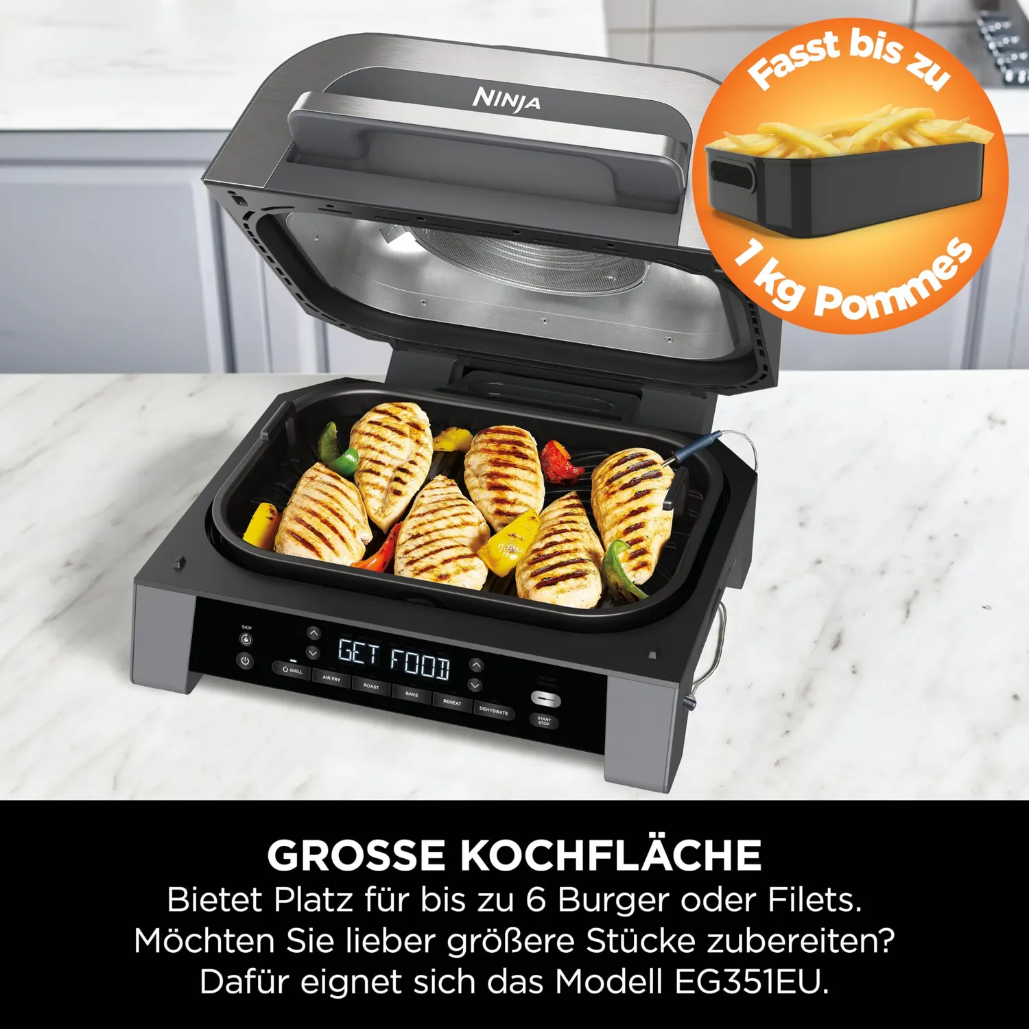 Ninja MAX 6-in-1 Heißluftfritteuse 3,8 L Schwarz mit Thermometer