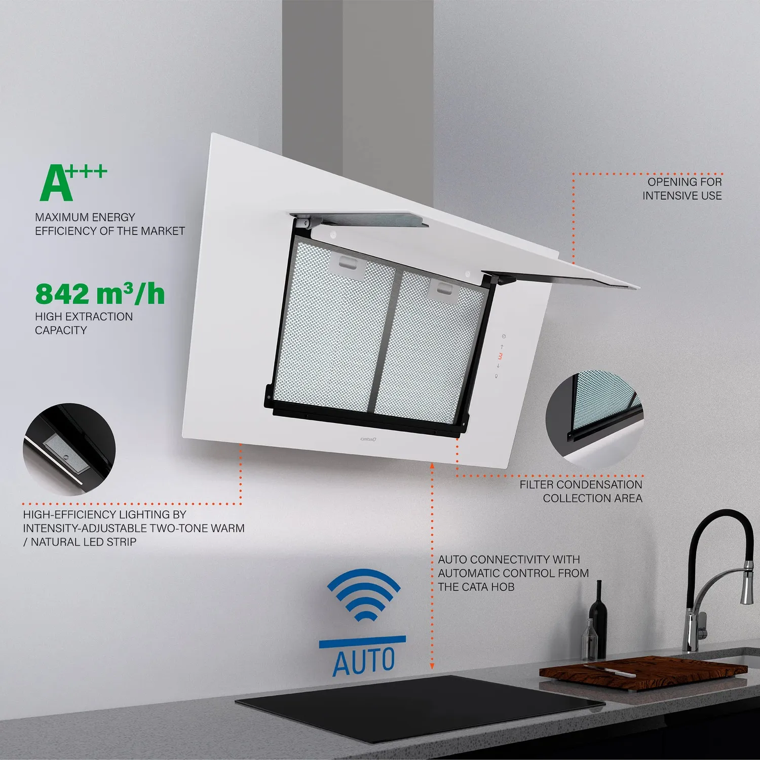Cata Thalassa 700 XGWH Dunstabzugshaube 70cm Weiß