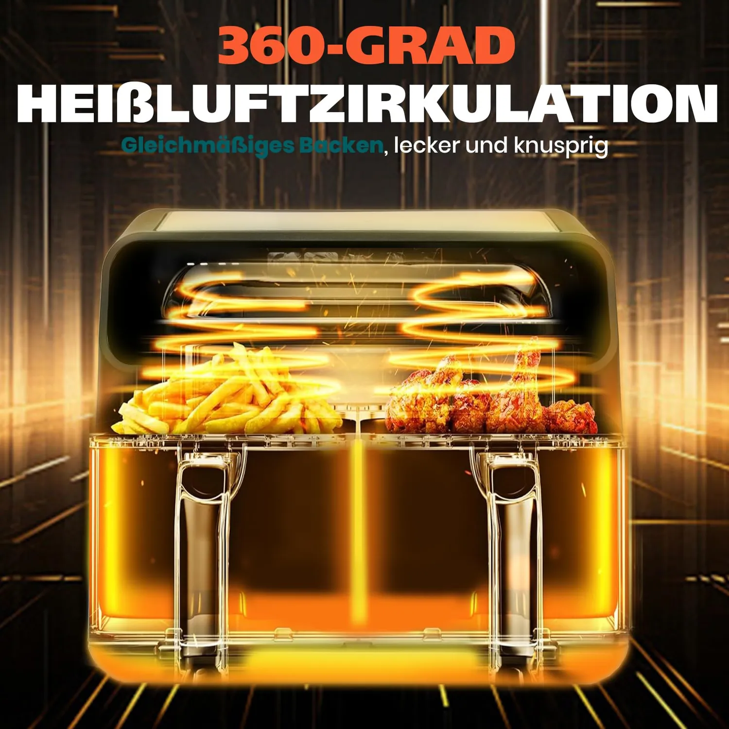 Sinaopus 802T Heißluftfritteuse 9L schwarz Dual-Zone