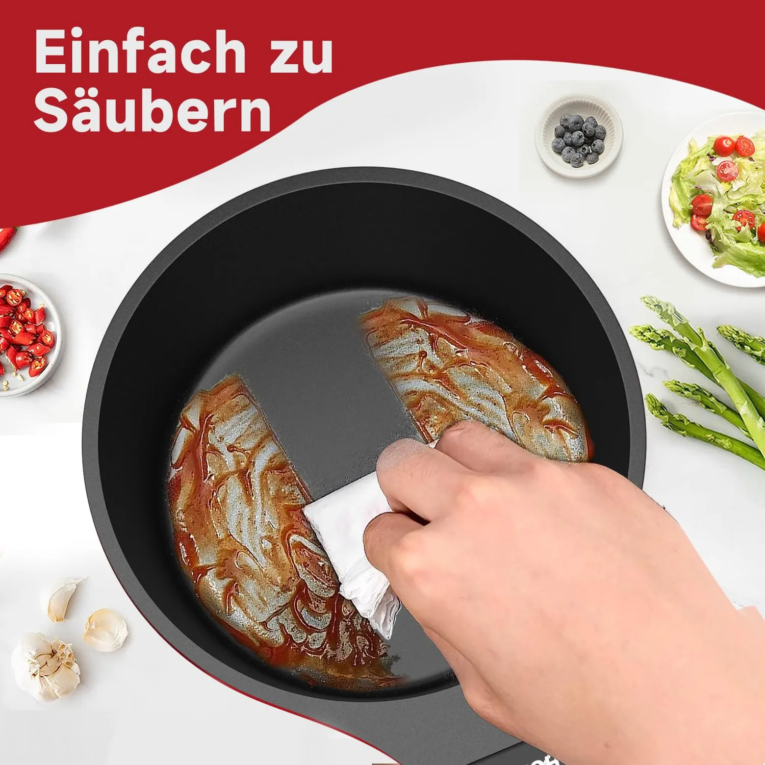 HOMELUX 14cm Stieltopf 0,98L kirschrot antihaft
