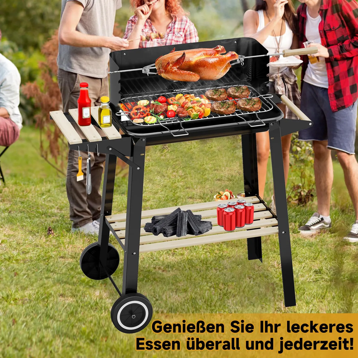 HOMELUX Holzkohlegrill Grillwagen 84x39x87cm