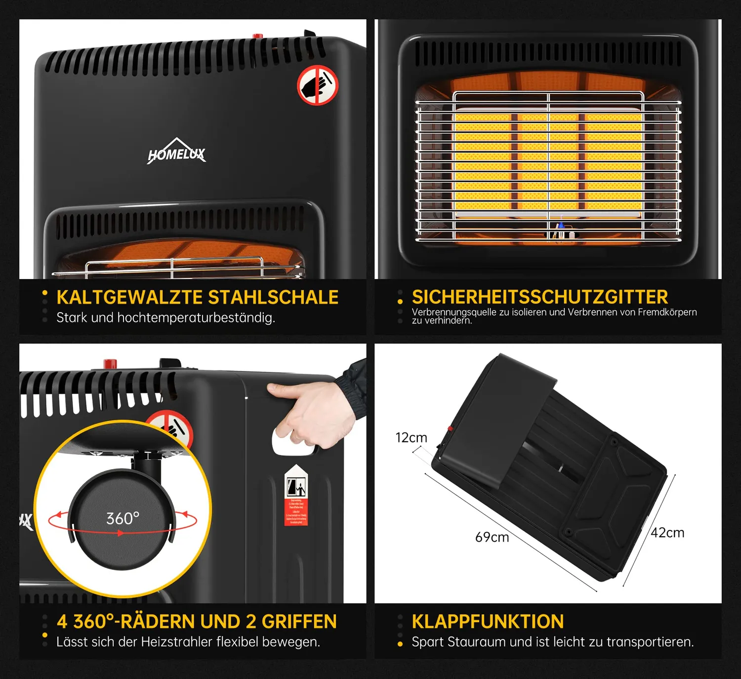 HOMELUX Gasheizung 4200 Watt Infrarot-Heizstrahler 82m³