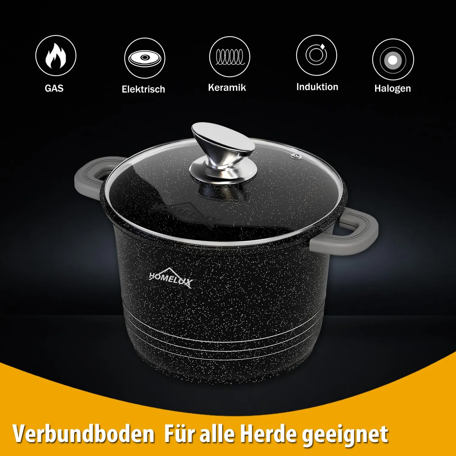 HOMELUX Topf 28 cm 9,5 L Kochtopf Glasdeckel antihaft