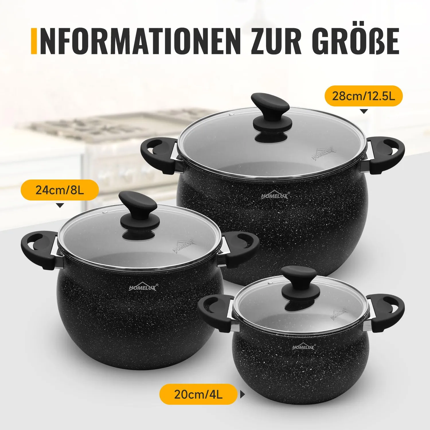 HOMELUX Topfset 6-teilig mit Glasdeckel Induktion Antihaft
