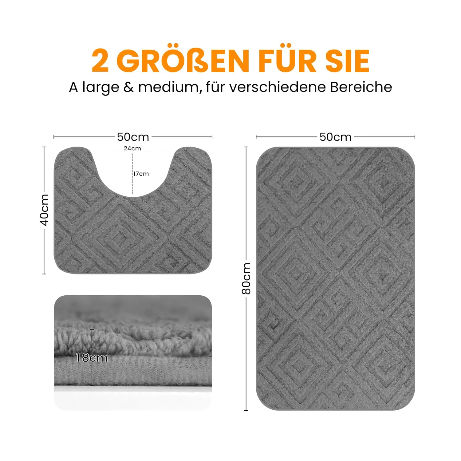 HOMELUX 2BF Badematten Set 2tlg grau rutschfest