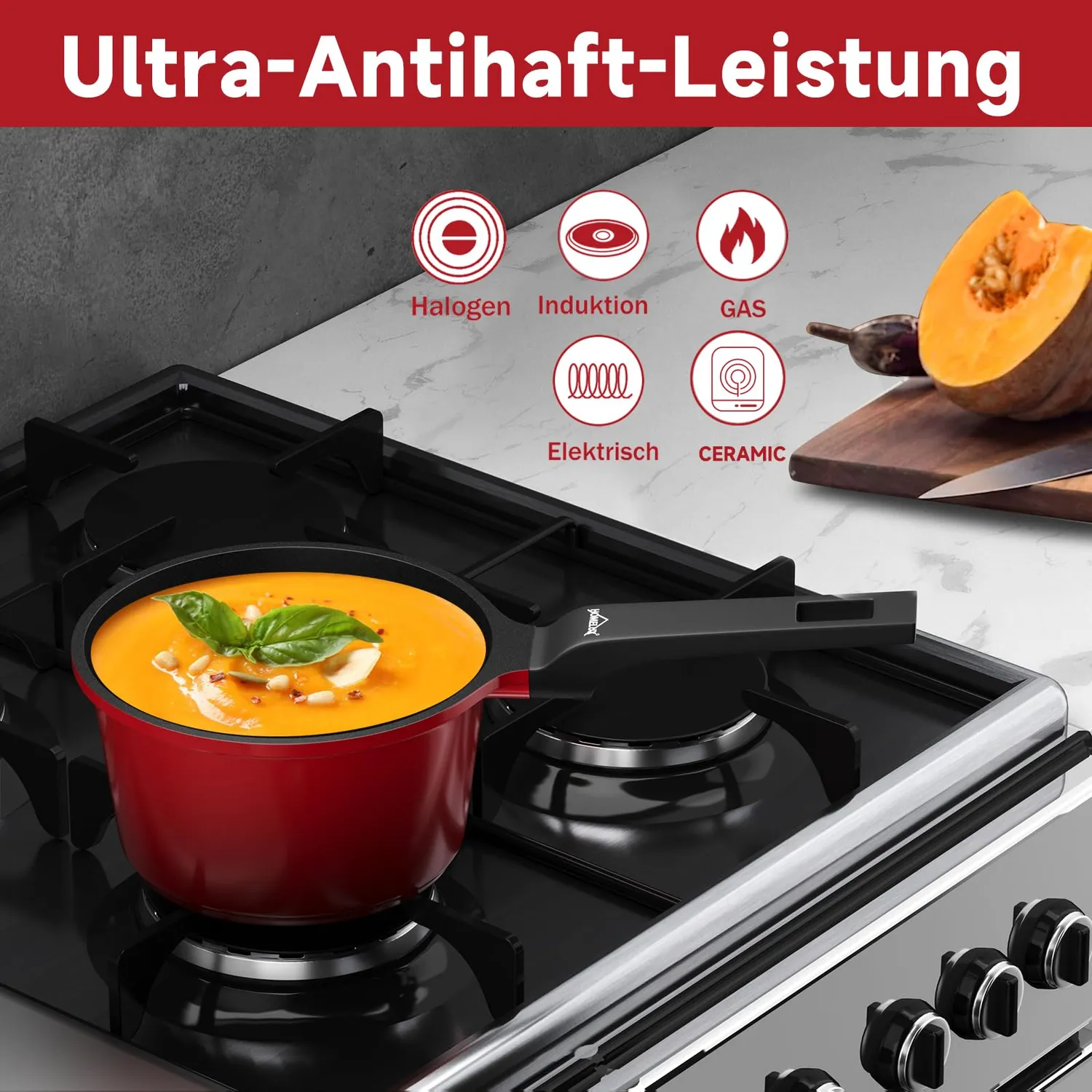 HOMELUX 14cm Stieltopf 0,98L kirschrot antihaft