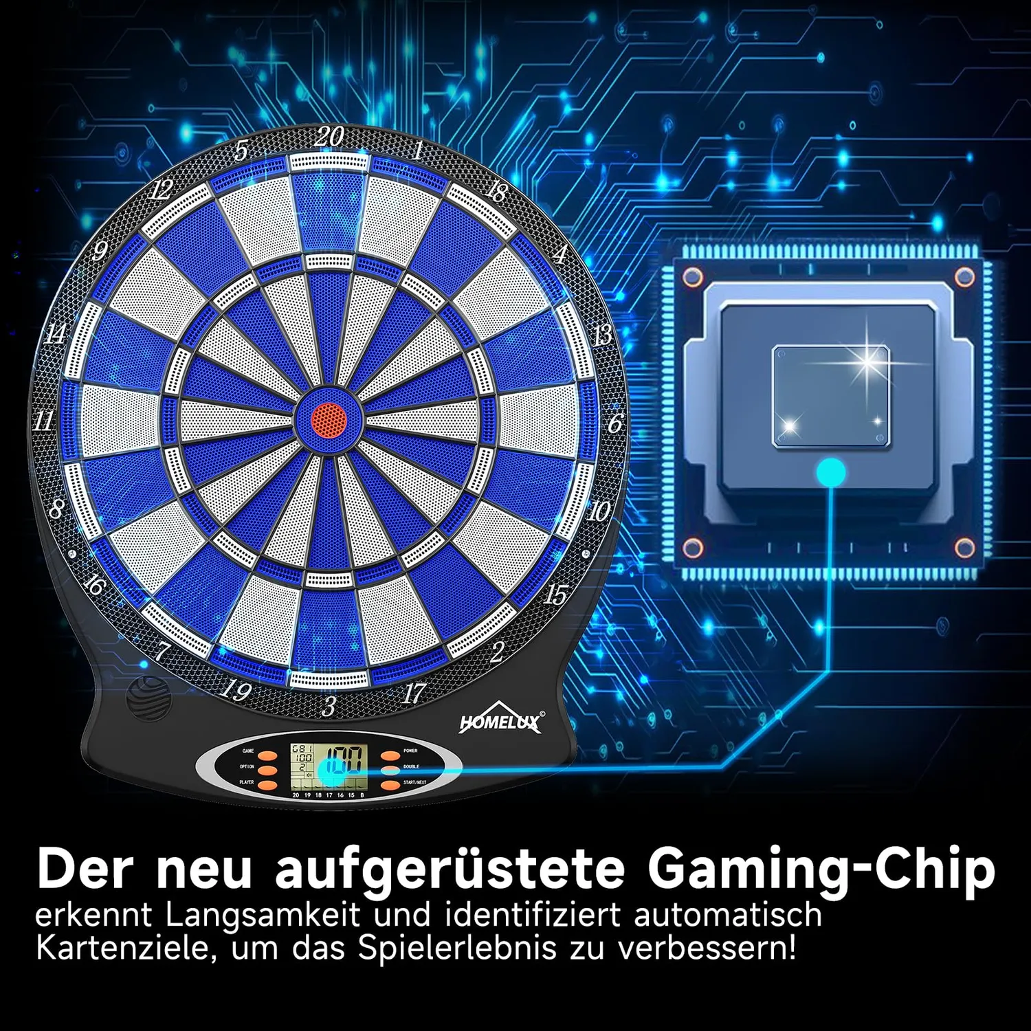 HOMELUX Elektronische Dartscheibe 6 Darts 18 Spiele