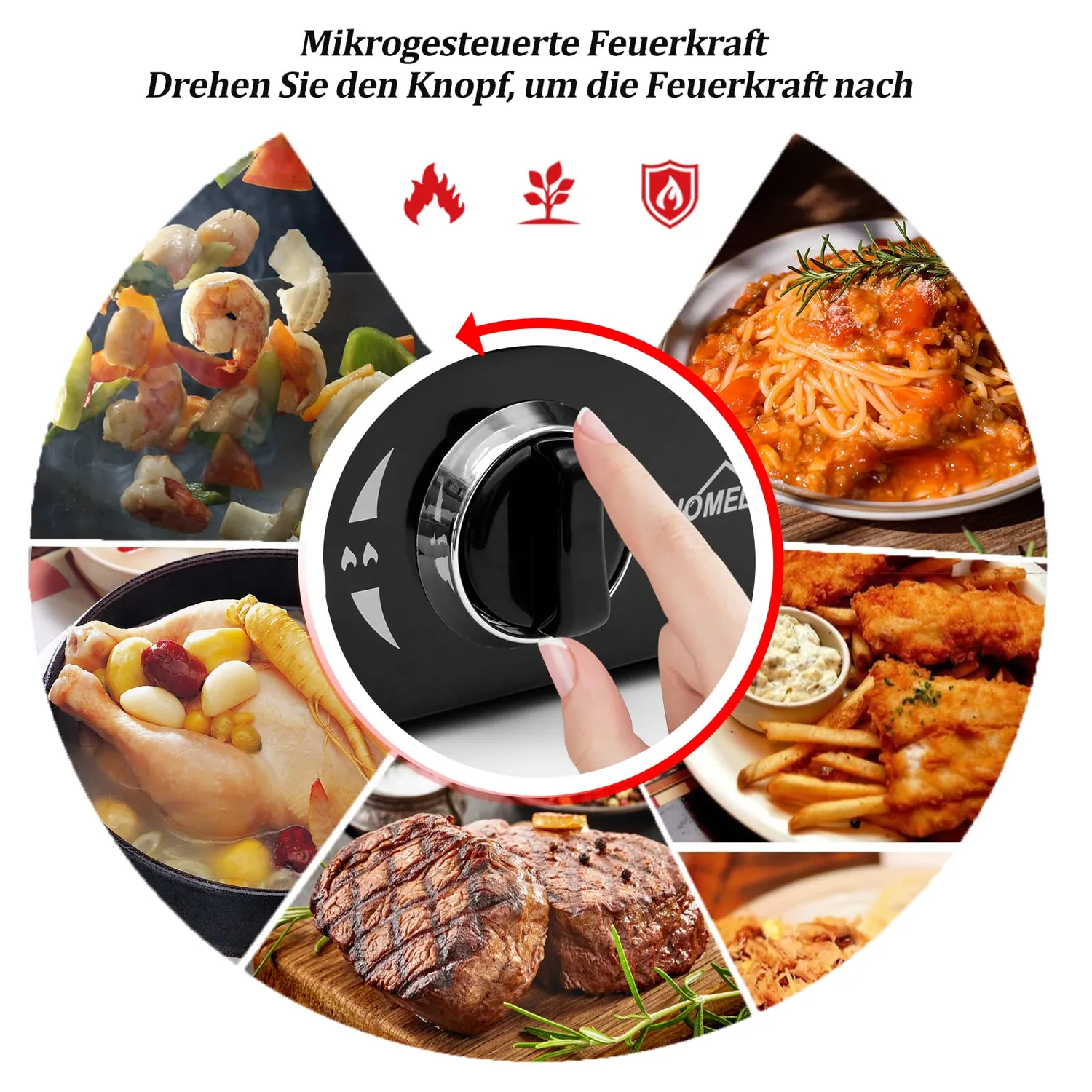 HOMELUX 6,2 kW Gaskocher 4-flammig Schwarz mit Deckel