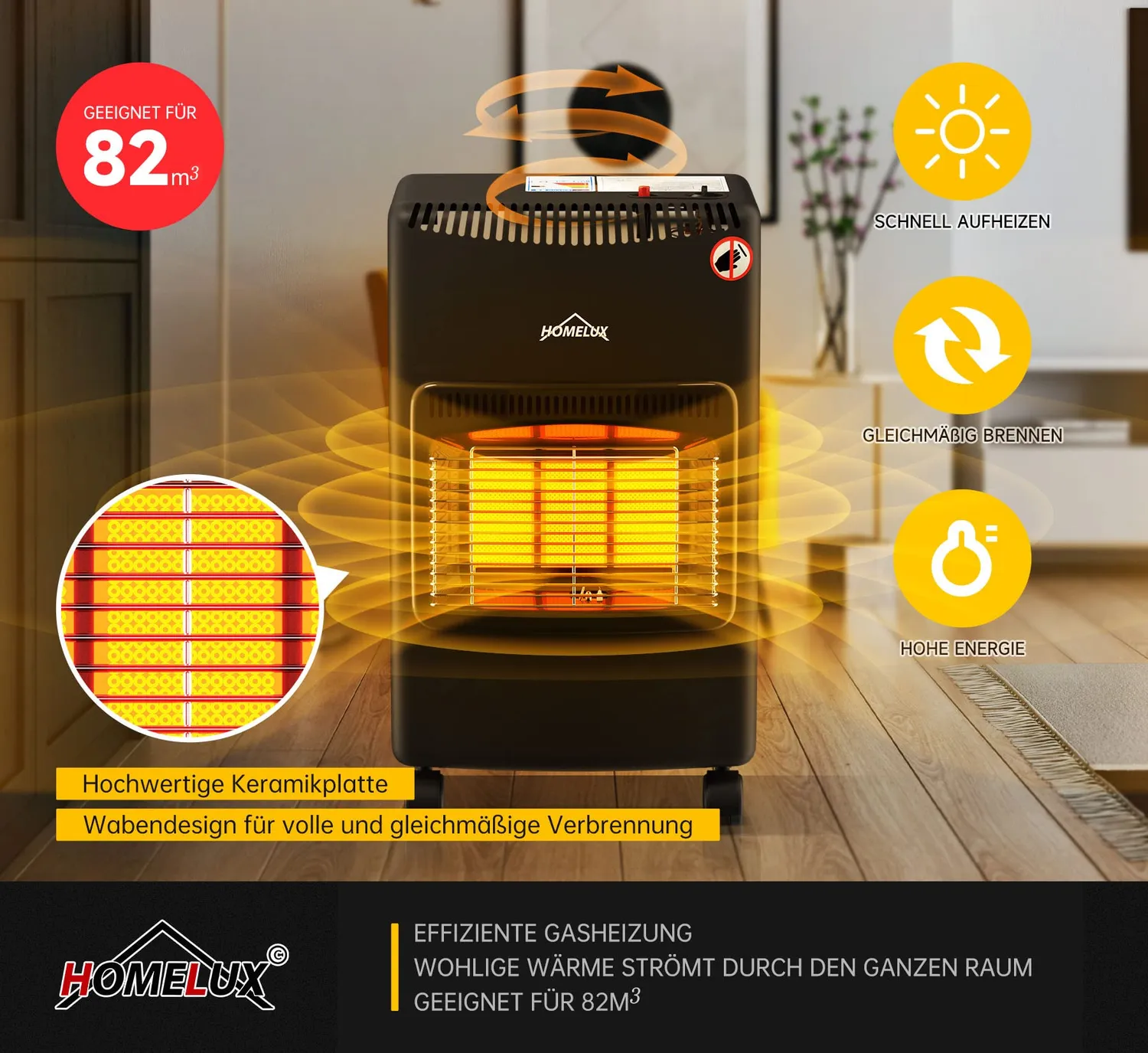 HOMELUX Gasheizung 4200 Watt Infrarot-Heizstrahler 82m³