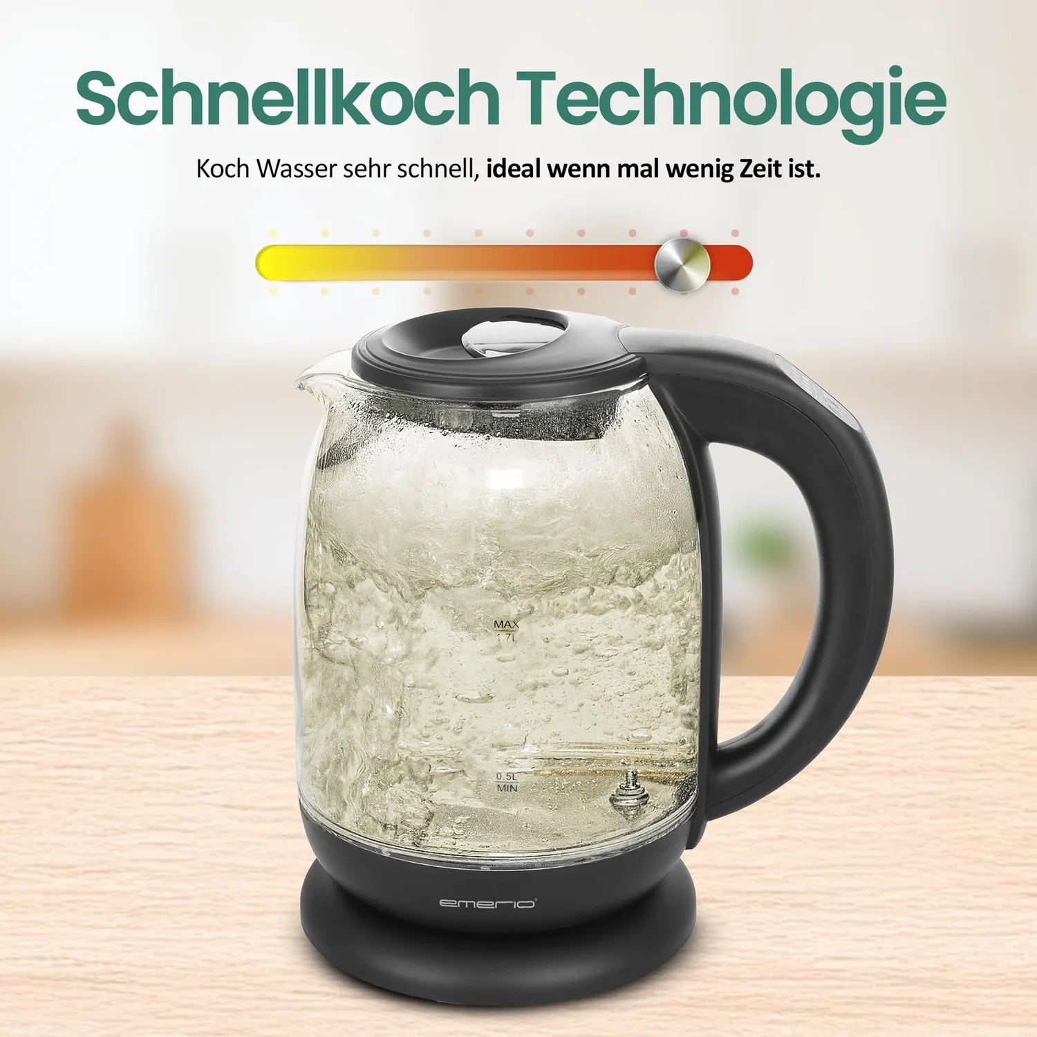 Emerio WK-119255.5 Wasserkocher Glas 1,7L mit Temperaturwahl