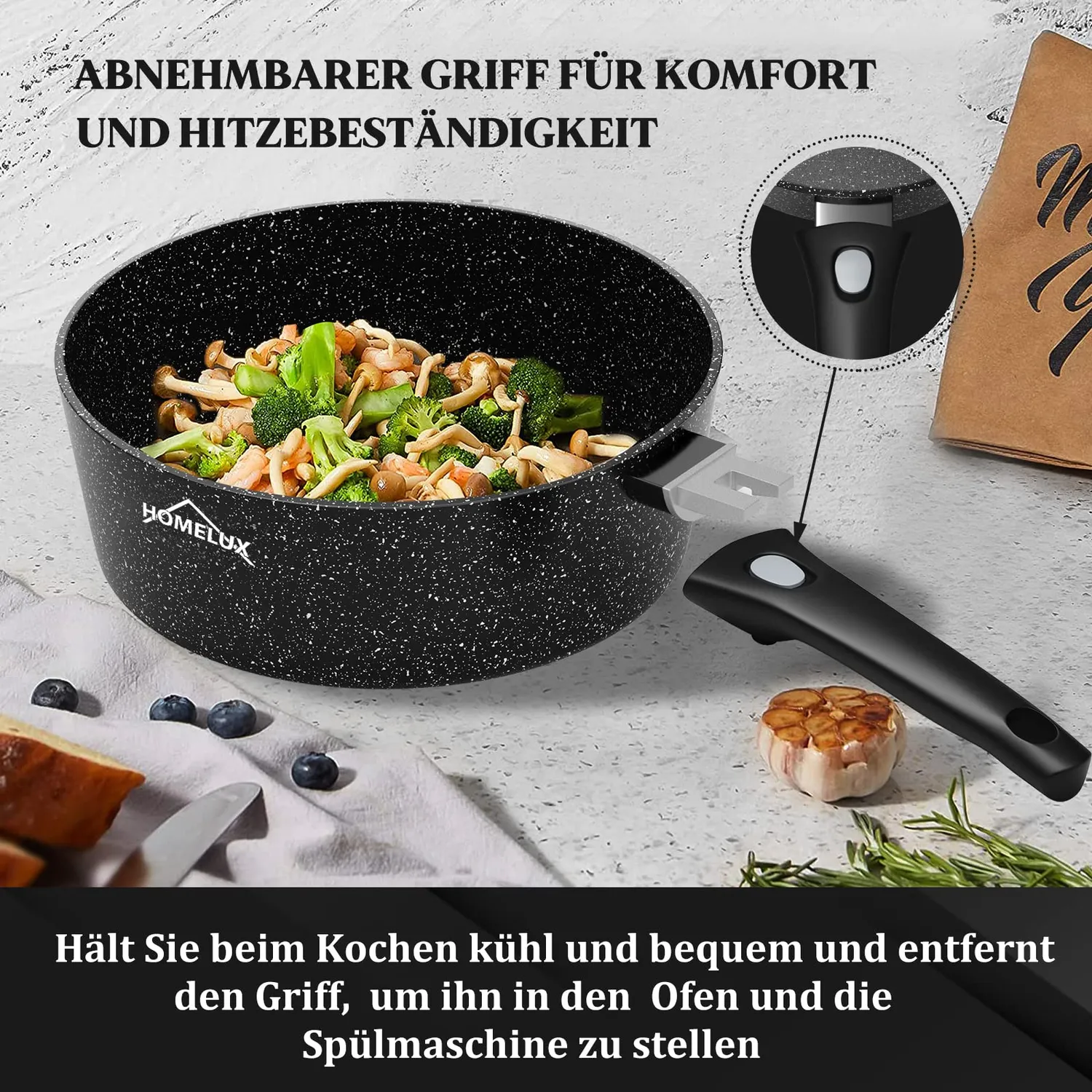 Homelux Bratpfanne 28 cm 4,5 L Antihaft Deckel Induktion