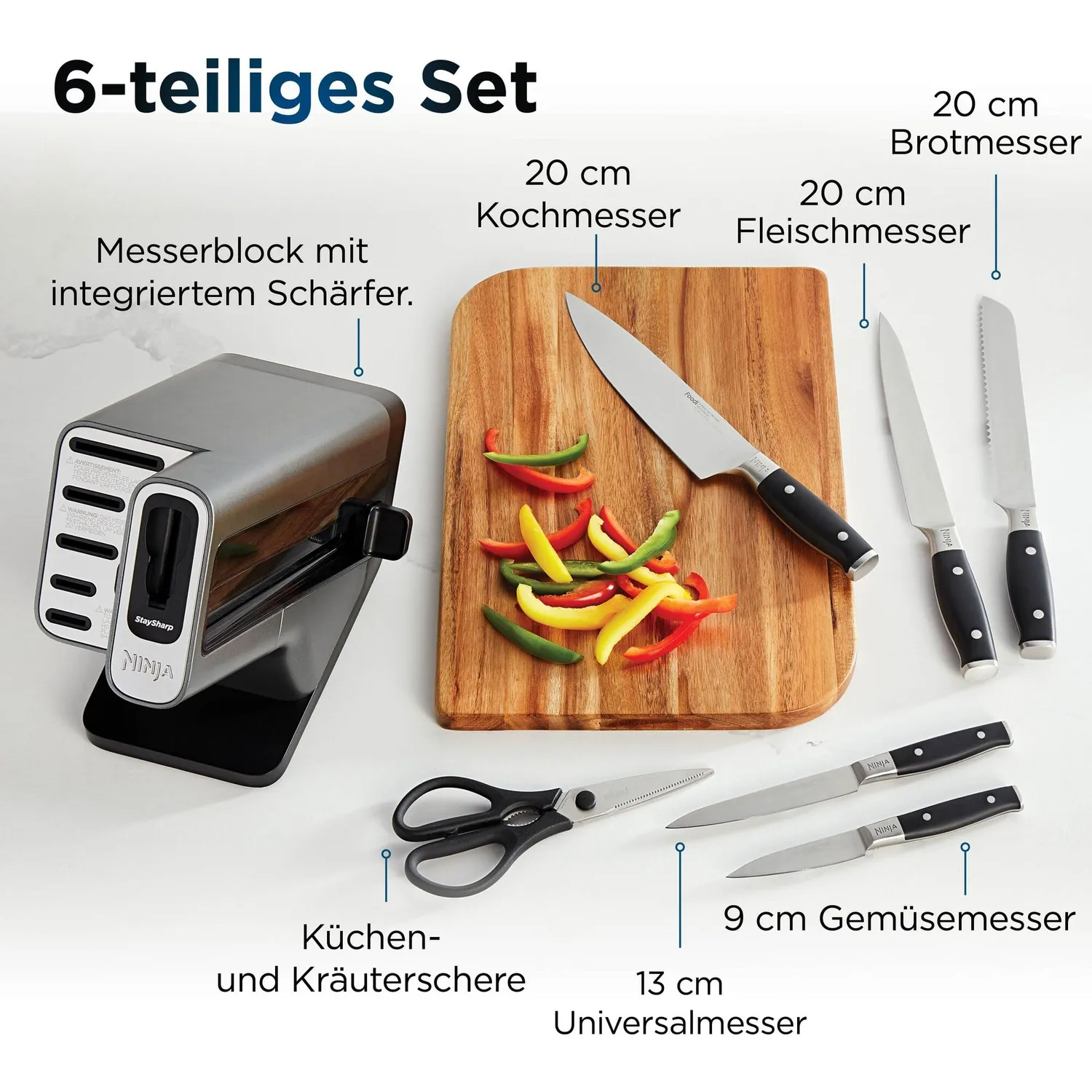 Ninja Foodi StaySharp Messerblock 6-tlg schwarz Edelstahl