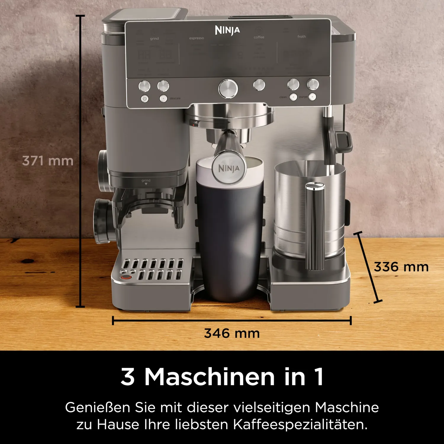 Ninja Luxe Premier 3-in-1 Espressomaschine Grau-Metall Mahlwerk