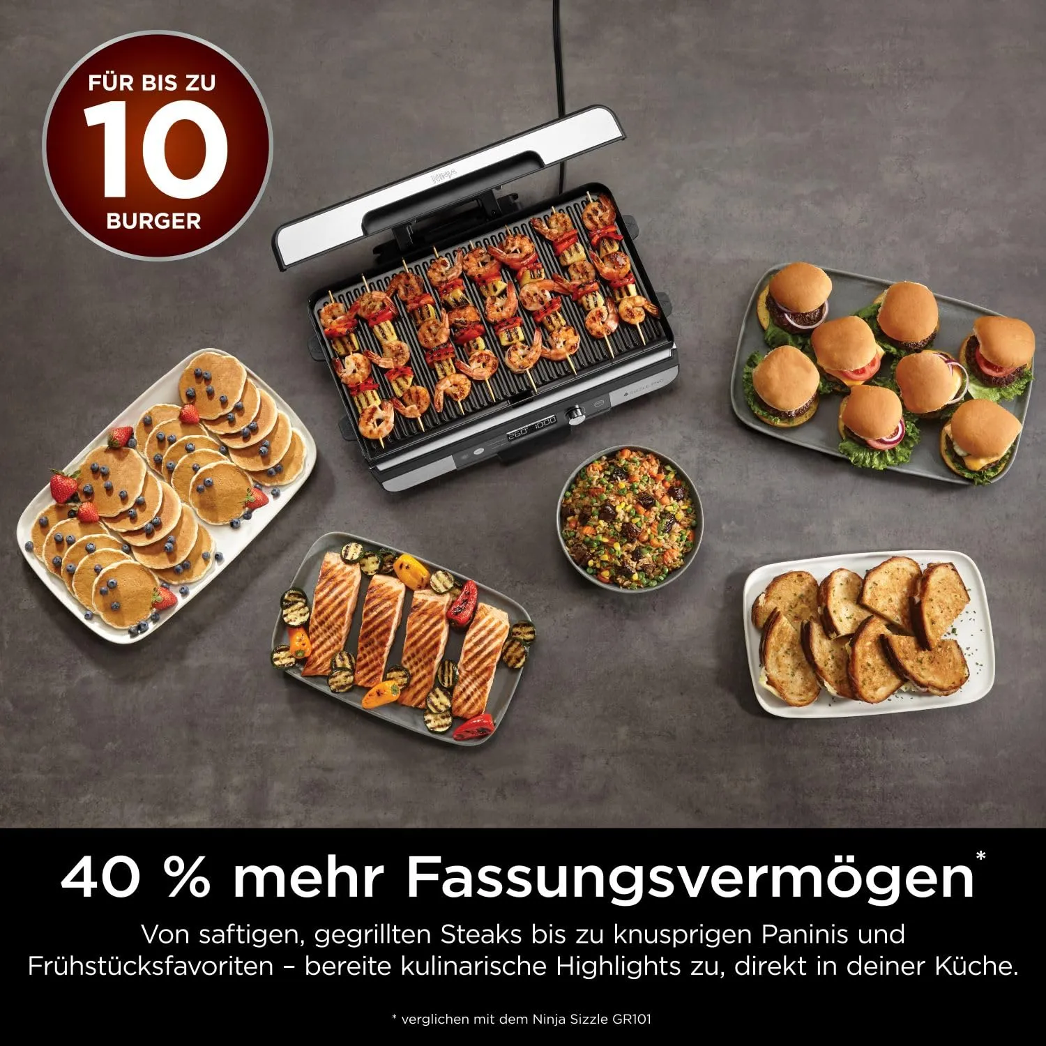 Ninja Sizzle Pro XL Indoor-Grill Plancha Silber Schwarz Keramik
