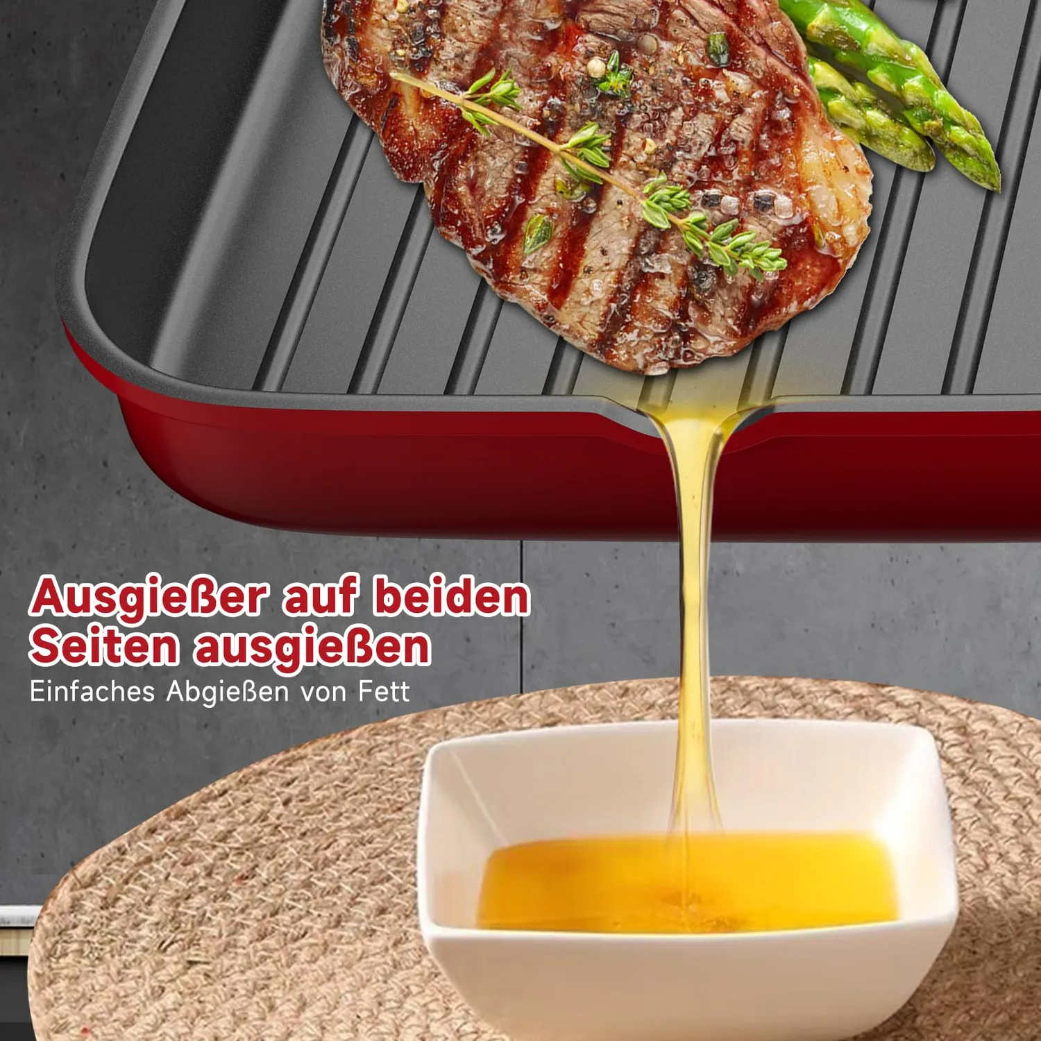 HOMELUX Grillpfanne 14cm Induktion Antihaft mit Ausguss