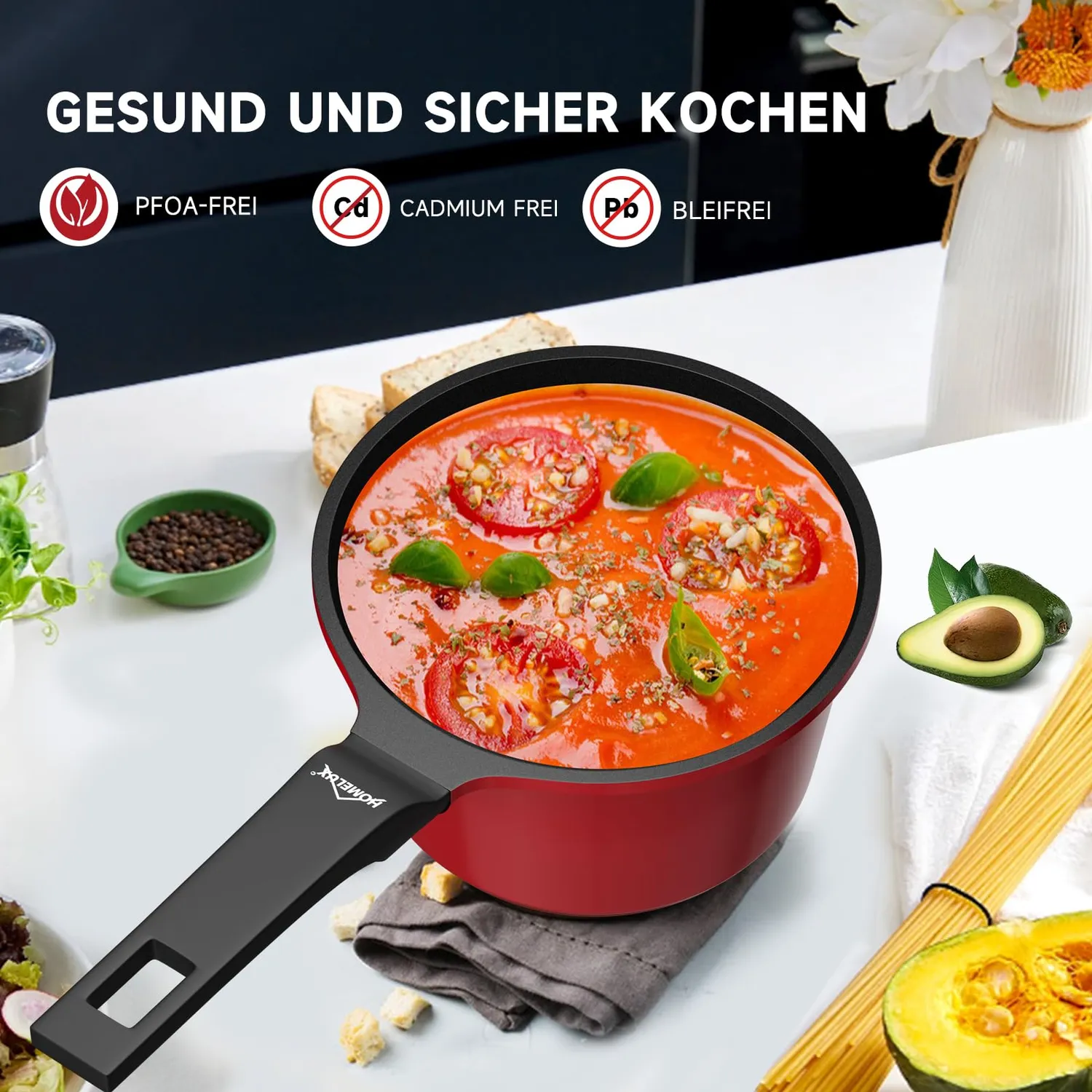 HOMELUX 14cm Stieltopf 0,98L kirschrot antihaft