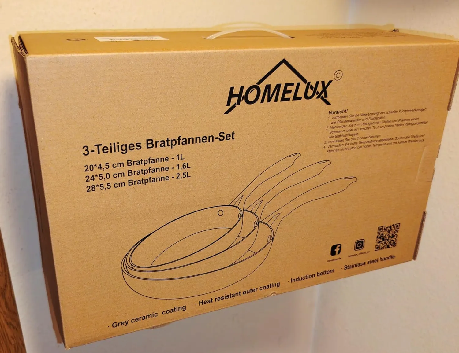 HOMELUX Pfannenset 20/24/28cm Induktion Keramik 3-teilig