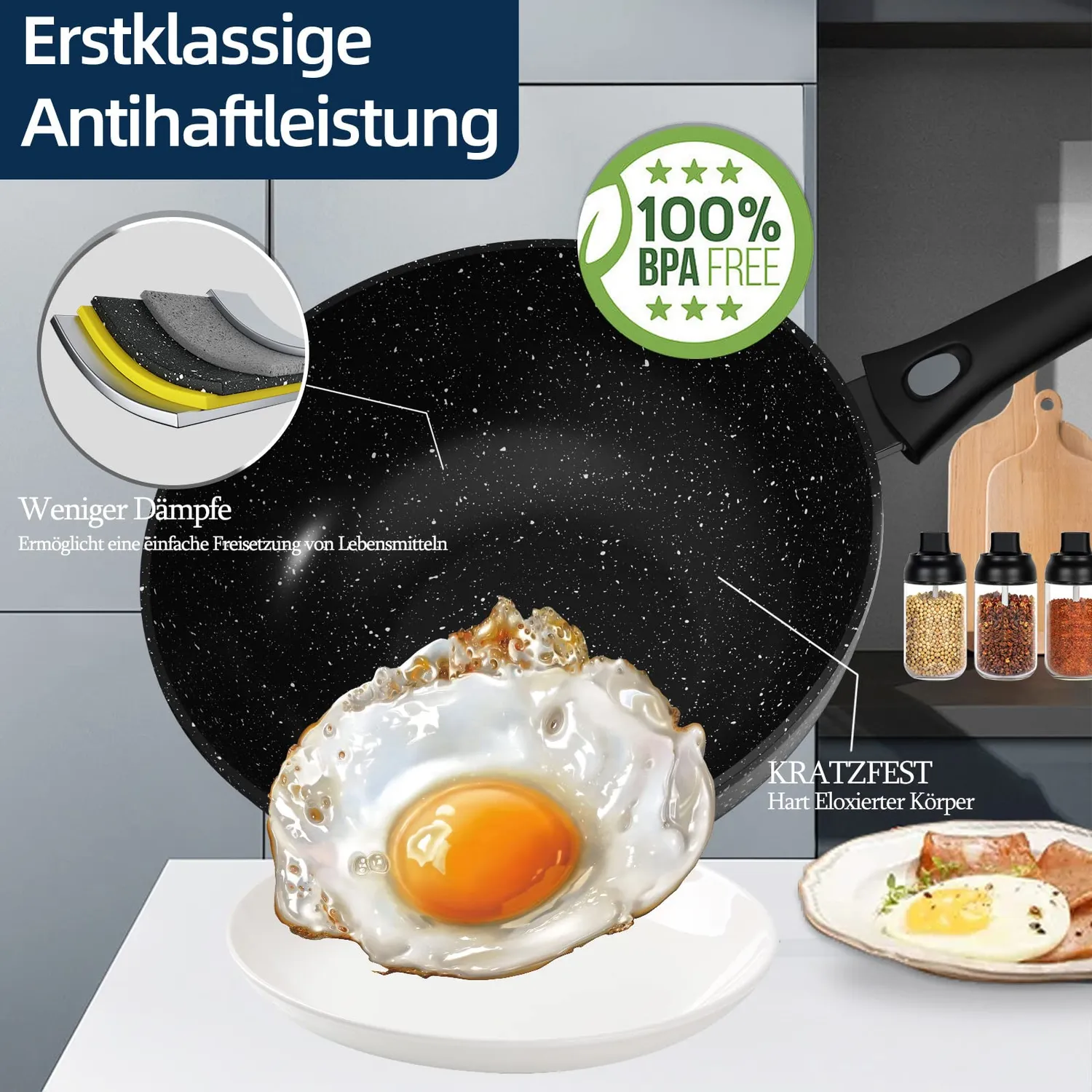Homelux Wokpfanne 28 cm Induktion Deckel abnehmbar