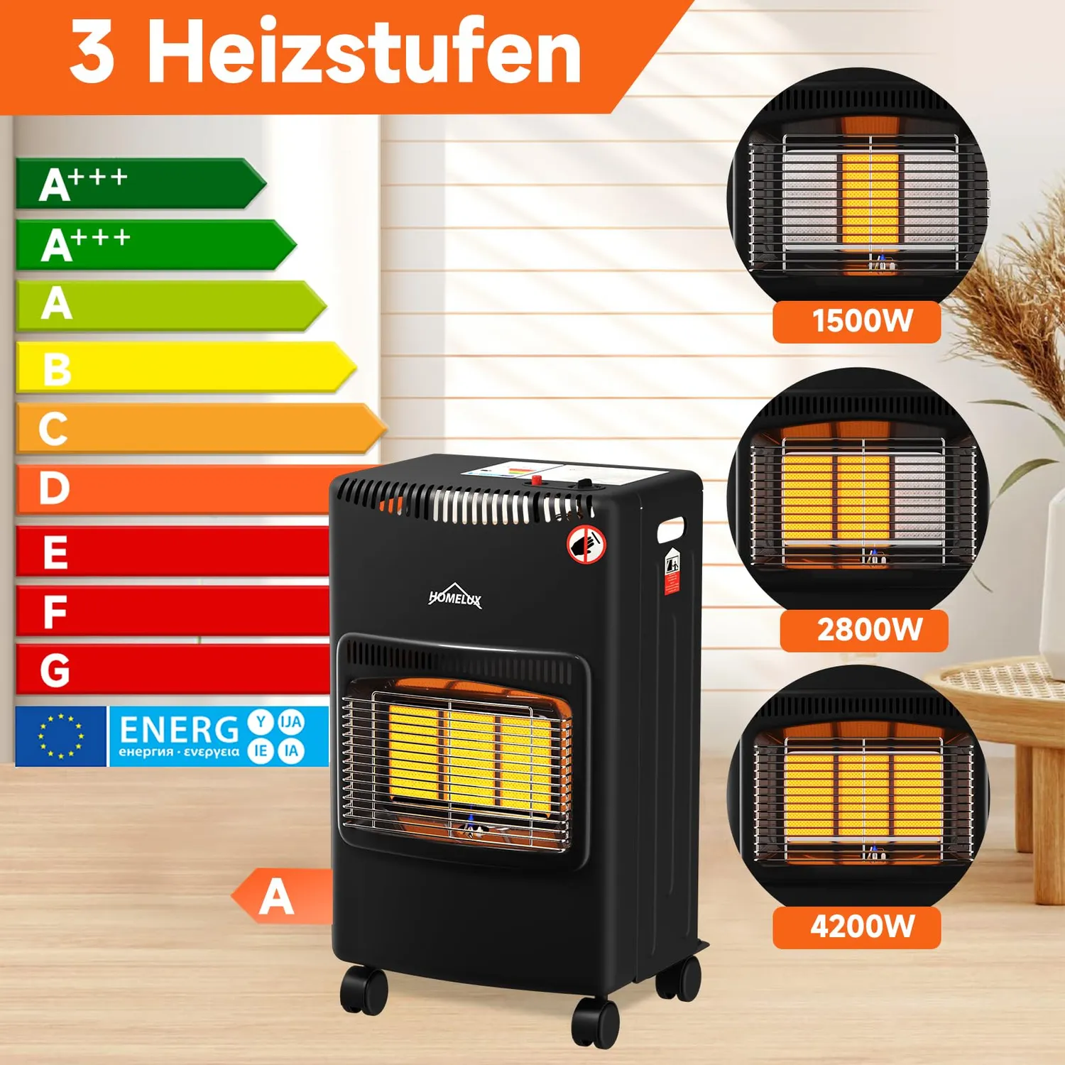 HOMELUX 4200 W Gasheizung Innenraum 82 m³ 3-stufig