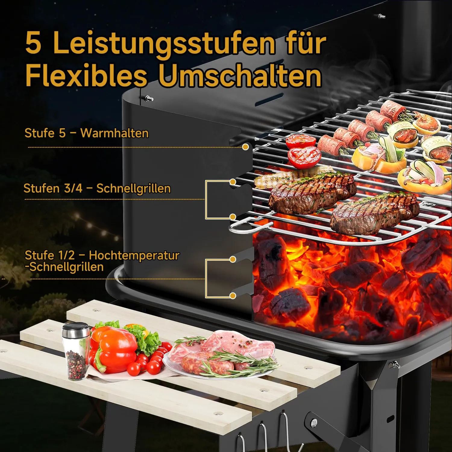 HOMELUX Holzkohlegrill Grillwagen 84x39x87cm