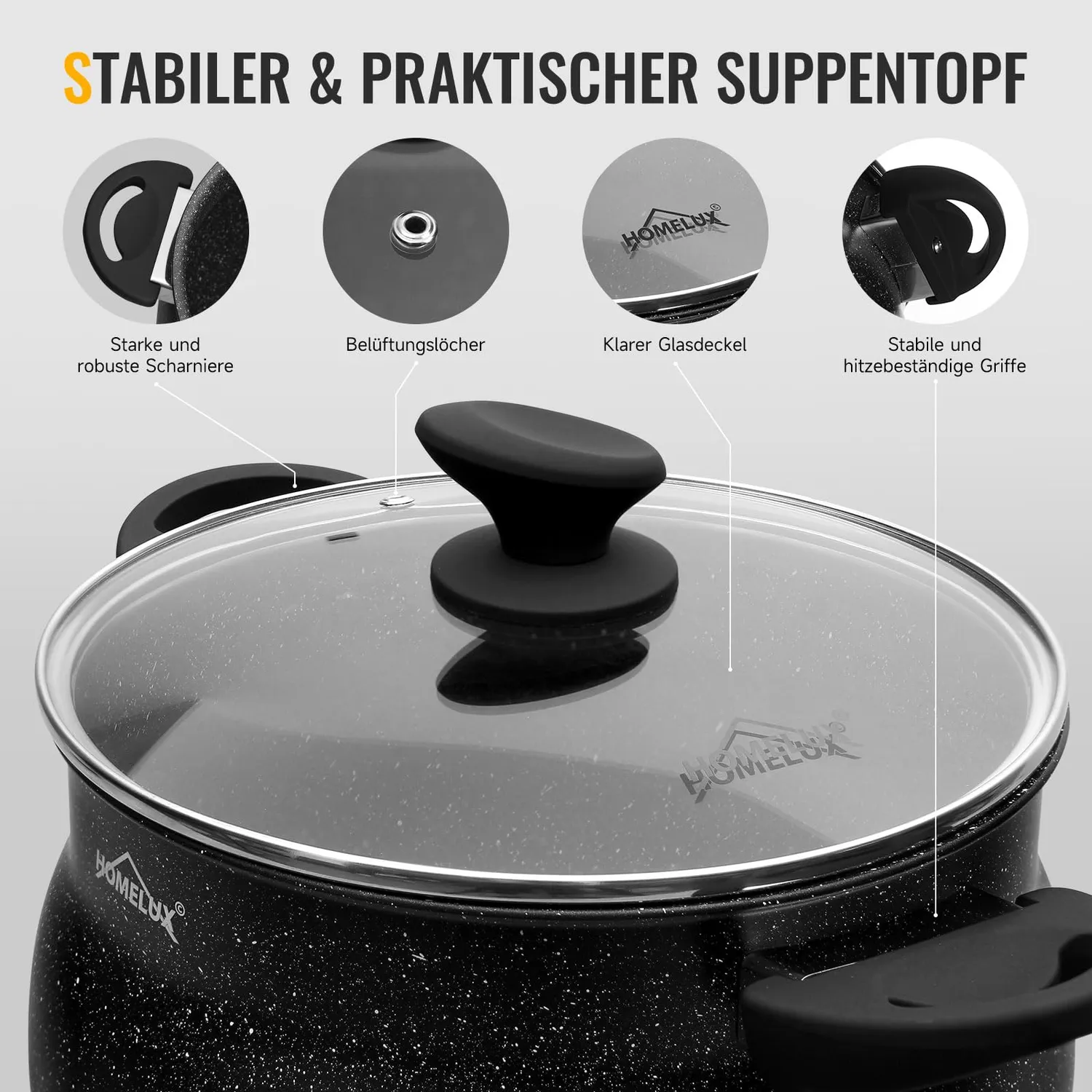 HOMELUX Topfset 6-teilig mit Glasdeckel Induktion Antihaft