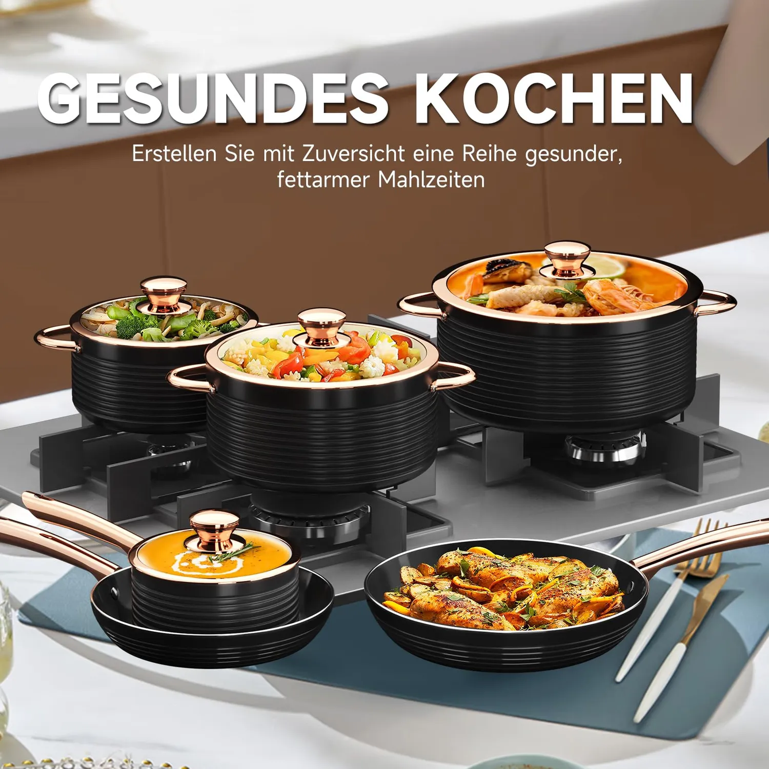 HOMELUX Topfset 10tlg Induktion Keramik Roségold