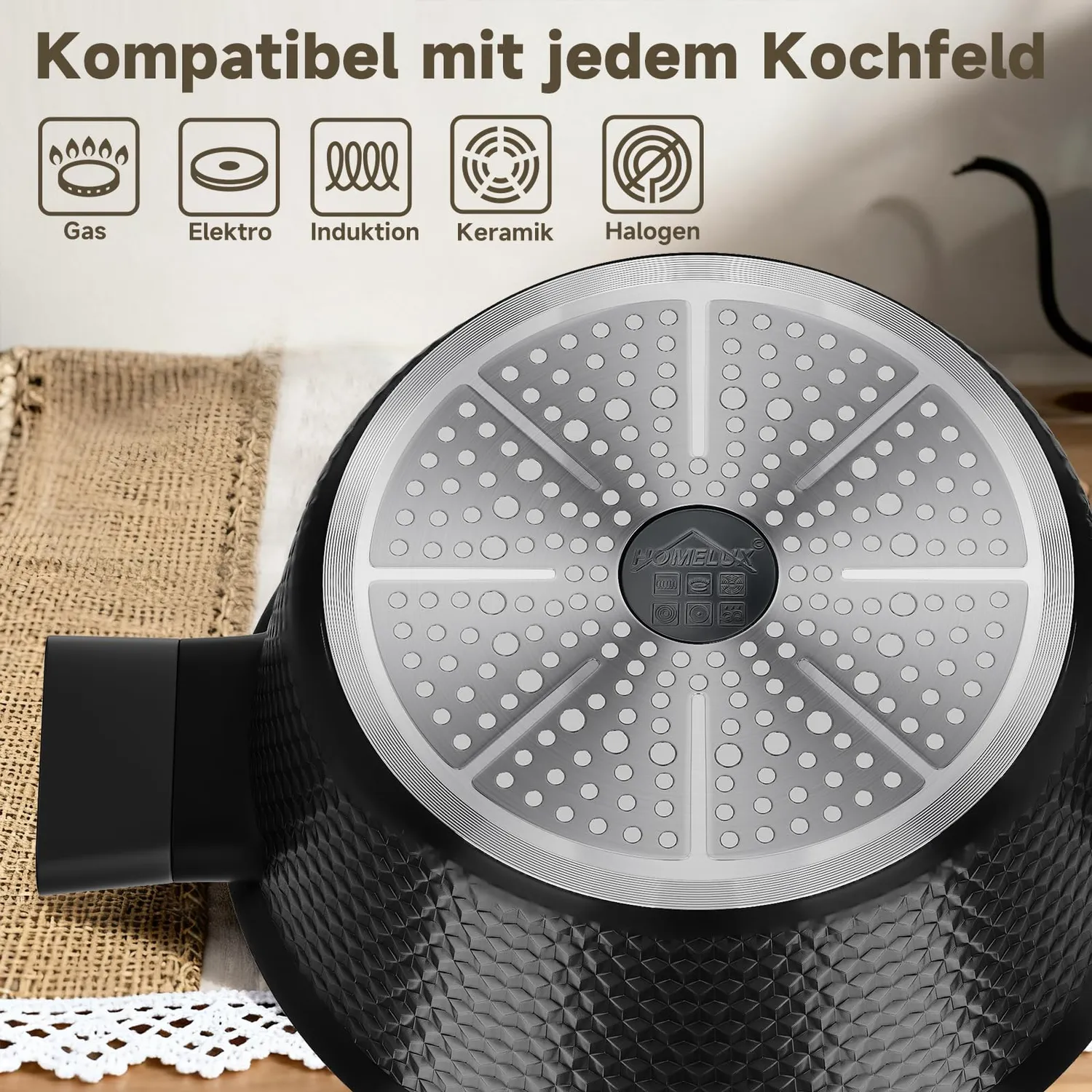HOMELUX Diamant Topfset 8-teilig Induktion Schwarz