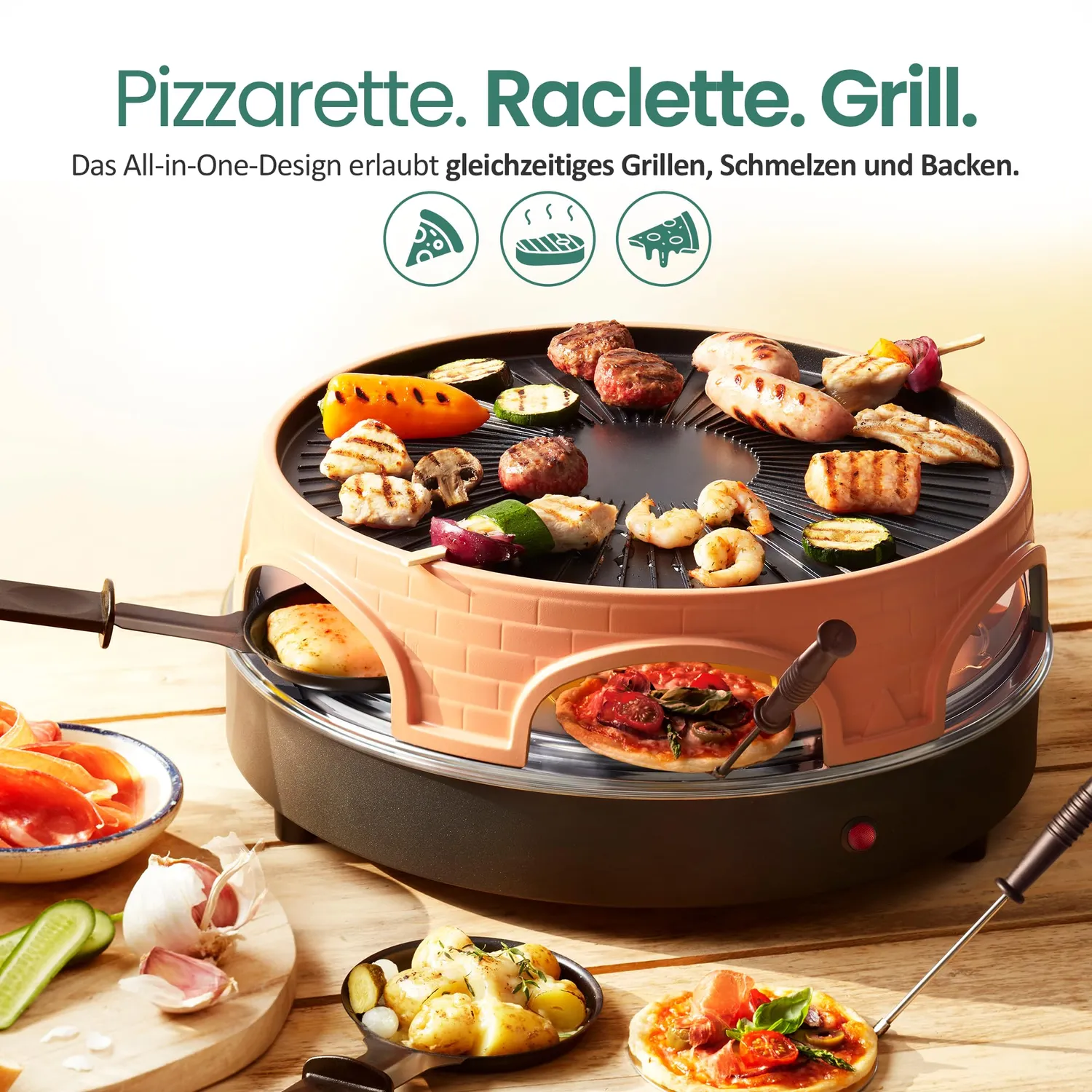 Emerio Pizzaretta PO-113255.4 Pizzaofen 6 Personen Terracotta