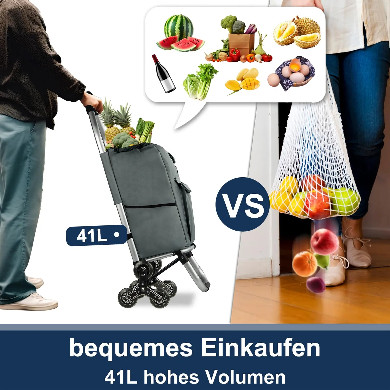 HOMELUX Einkaufstrolley 41L Trolley dunkelgrau treppengängig