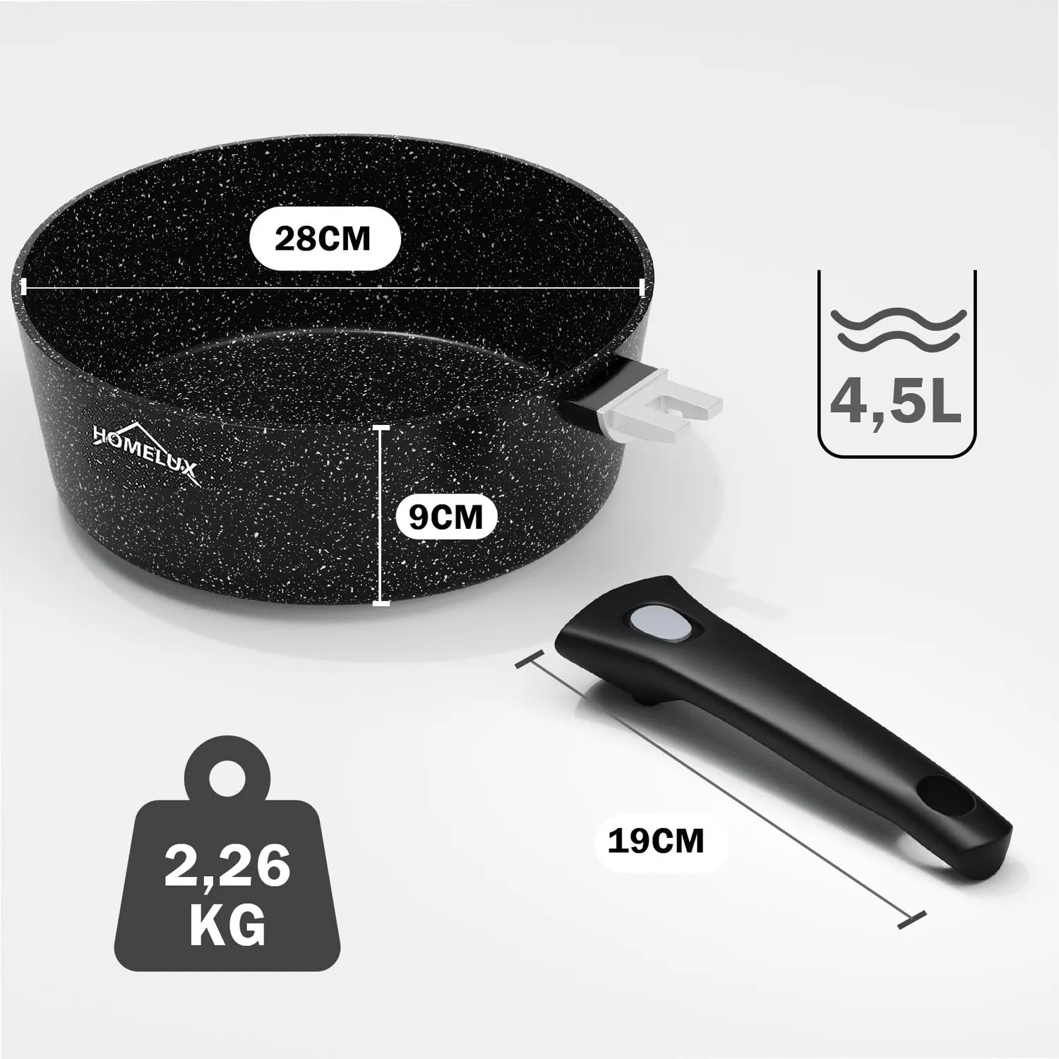 Homelux Bratpfanne 28 cm 4,5 L Antihaft Deckel Induktion