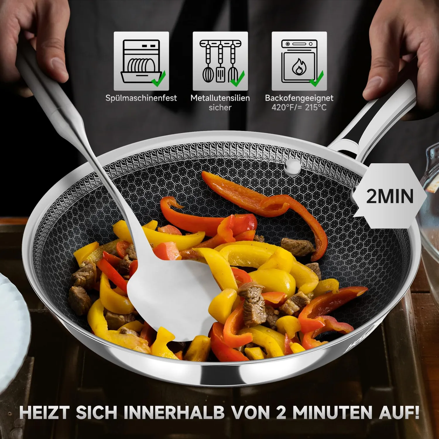 HOMELUX Bratpfanne 24cm Edelstahl Waben Antihaft