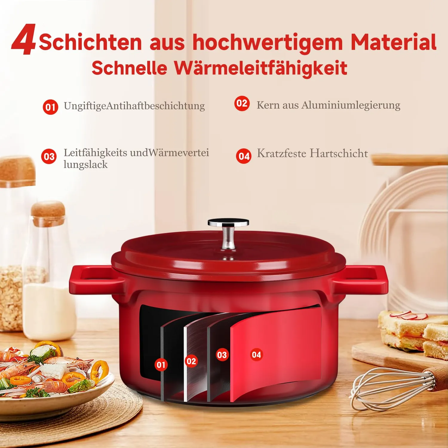 HOMELUX Kochtopf 12 cm 0,6 L Antihaft mit Deckel