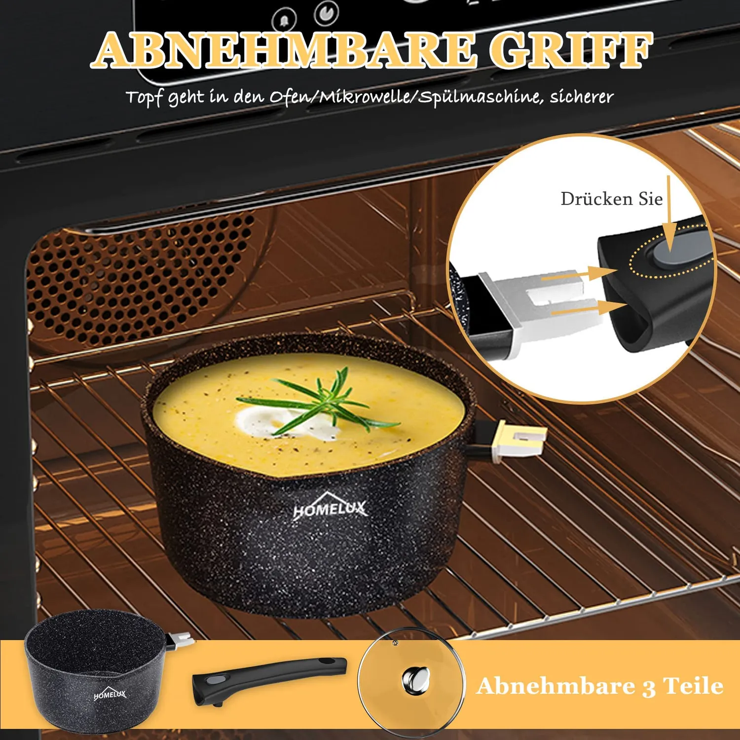 Homelux Milchtopf 20 cm 2,5 L Topf Antihaft Induktion