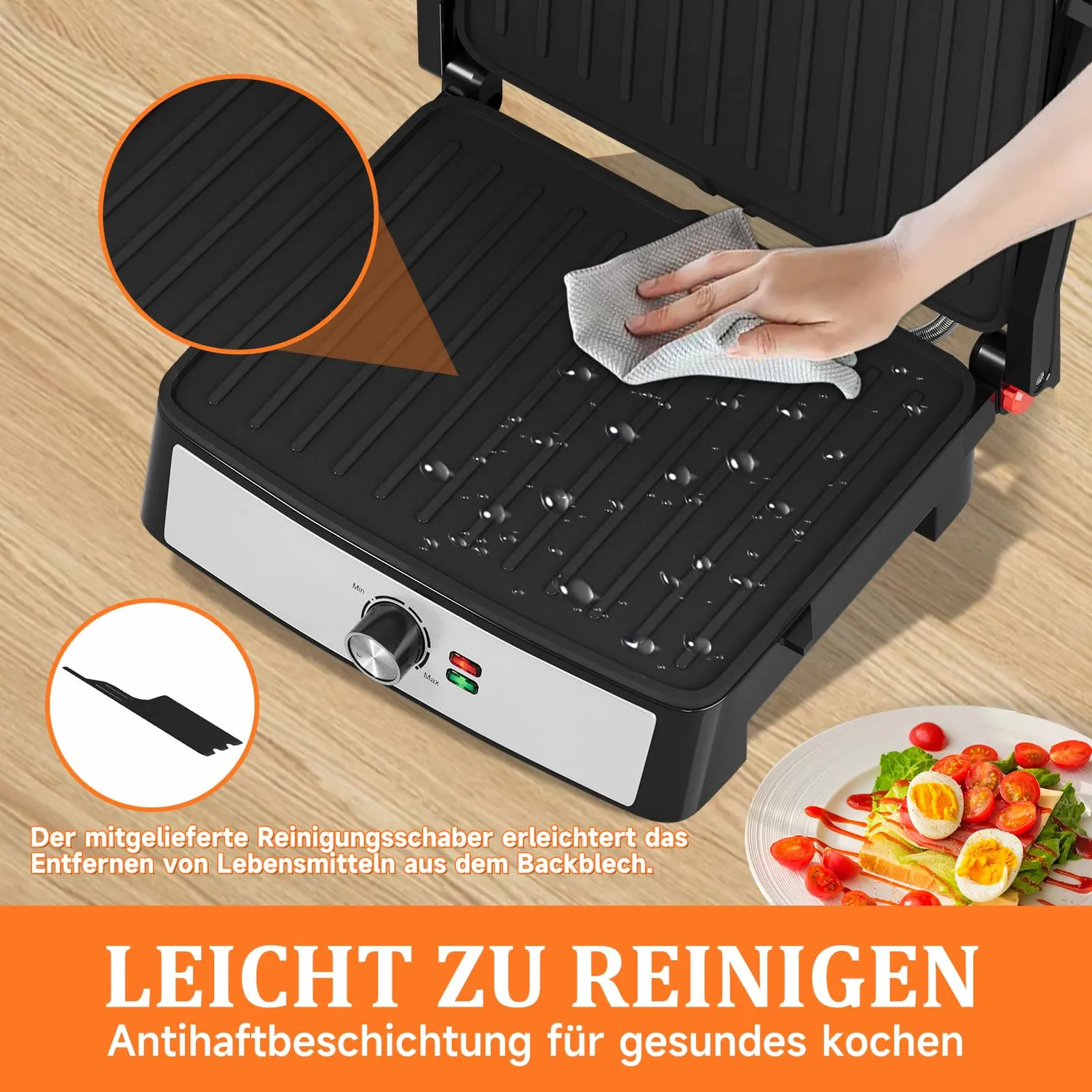 HOMELUX Kontaktgrill 2200W Tischgrill 180° Antihaft