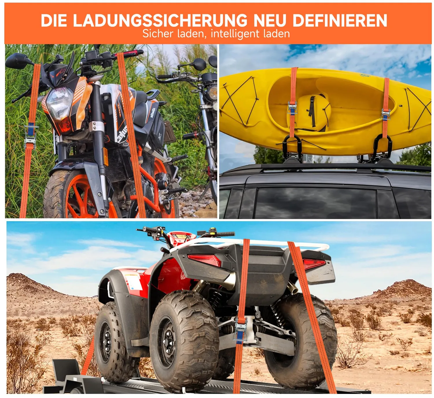 HOMELUX Spanngurte mit Ratsche 8 Stück 6 m mit Haken