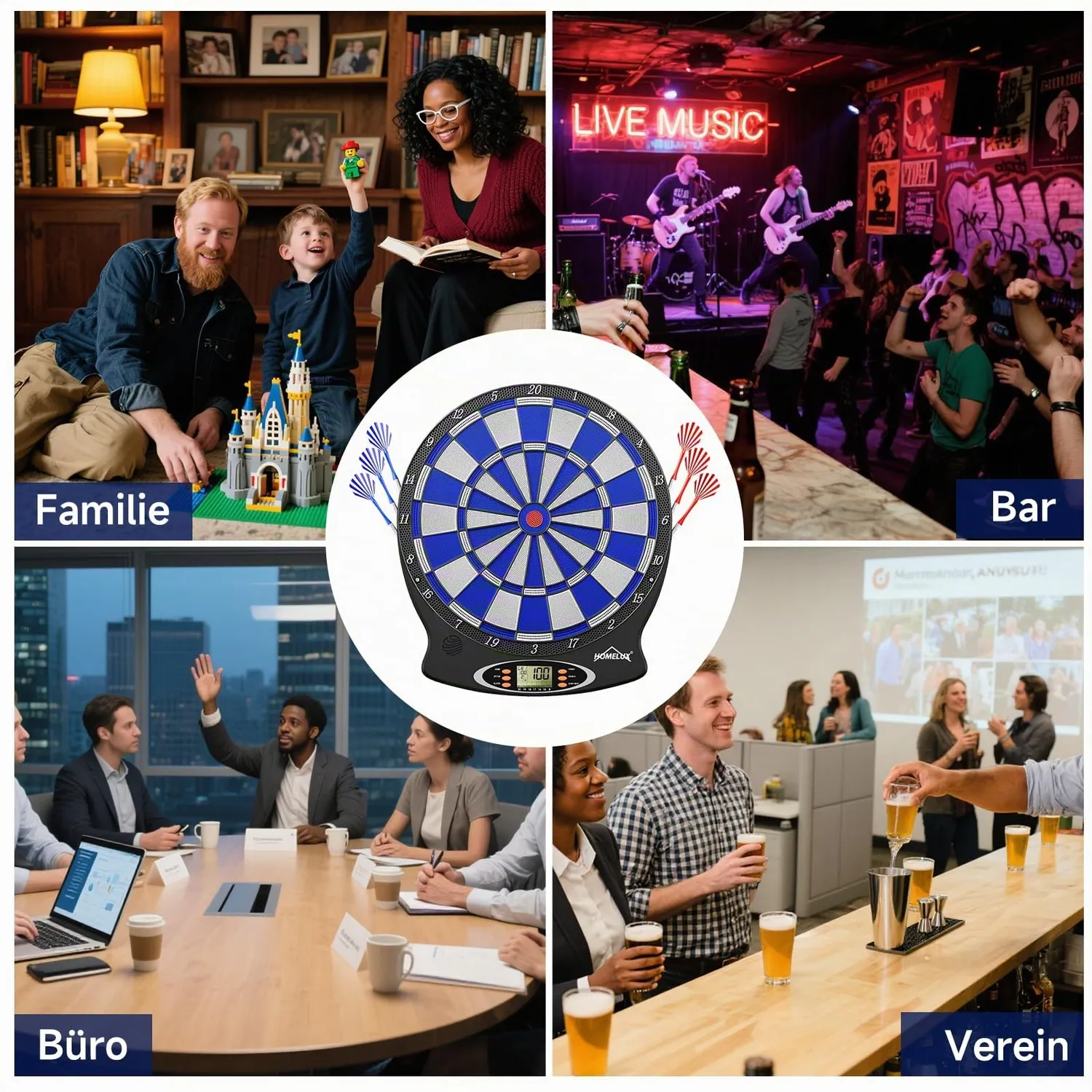 HOMELUX Elektronische Dartscheibe 6 Darts 18 Spiele
